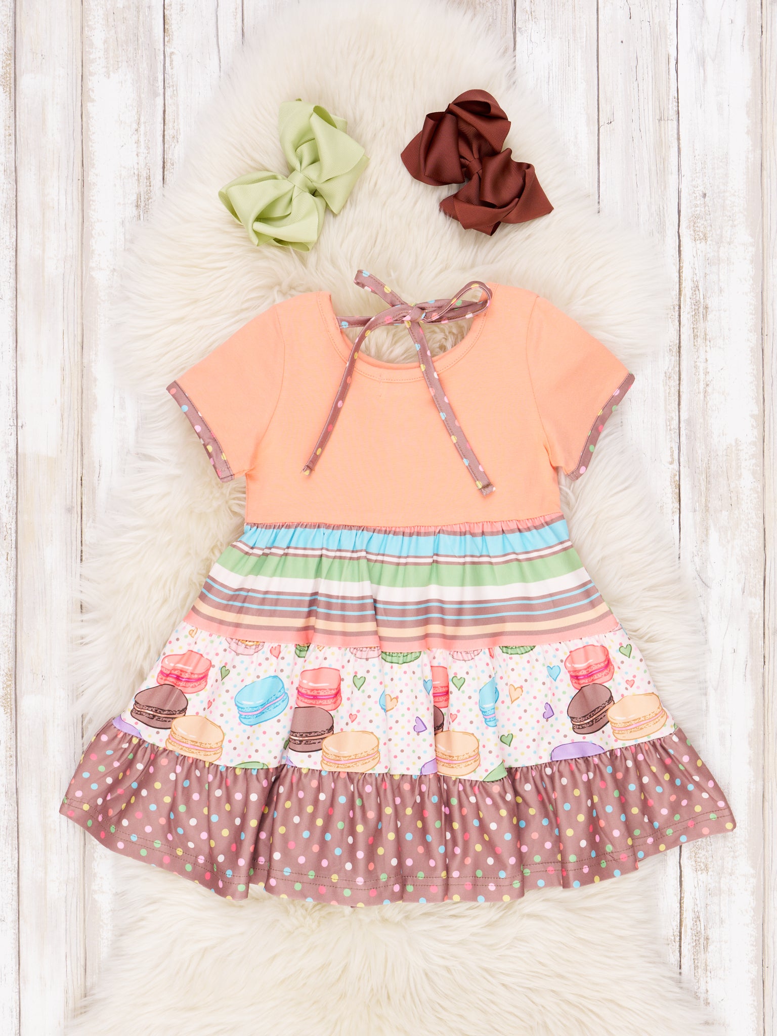 Tangerine & Chocolate Macaron Ruffle Dress - Marie Nicole Clothing