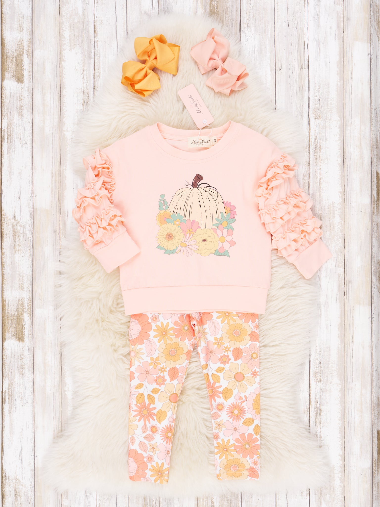 Peach Pumpkin Garden Ruffle Outfit - Marie Nicole Clothing
