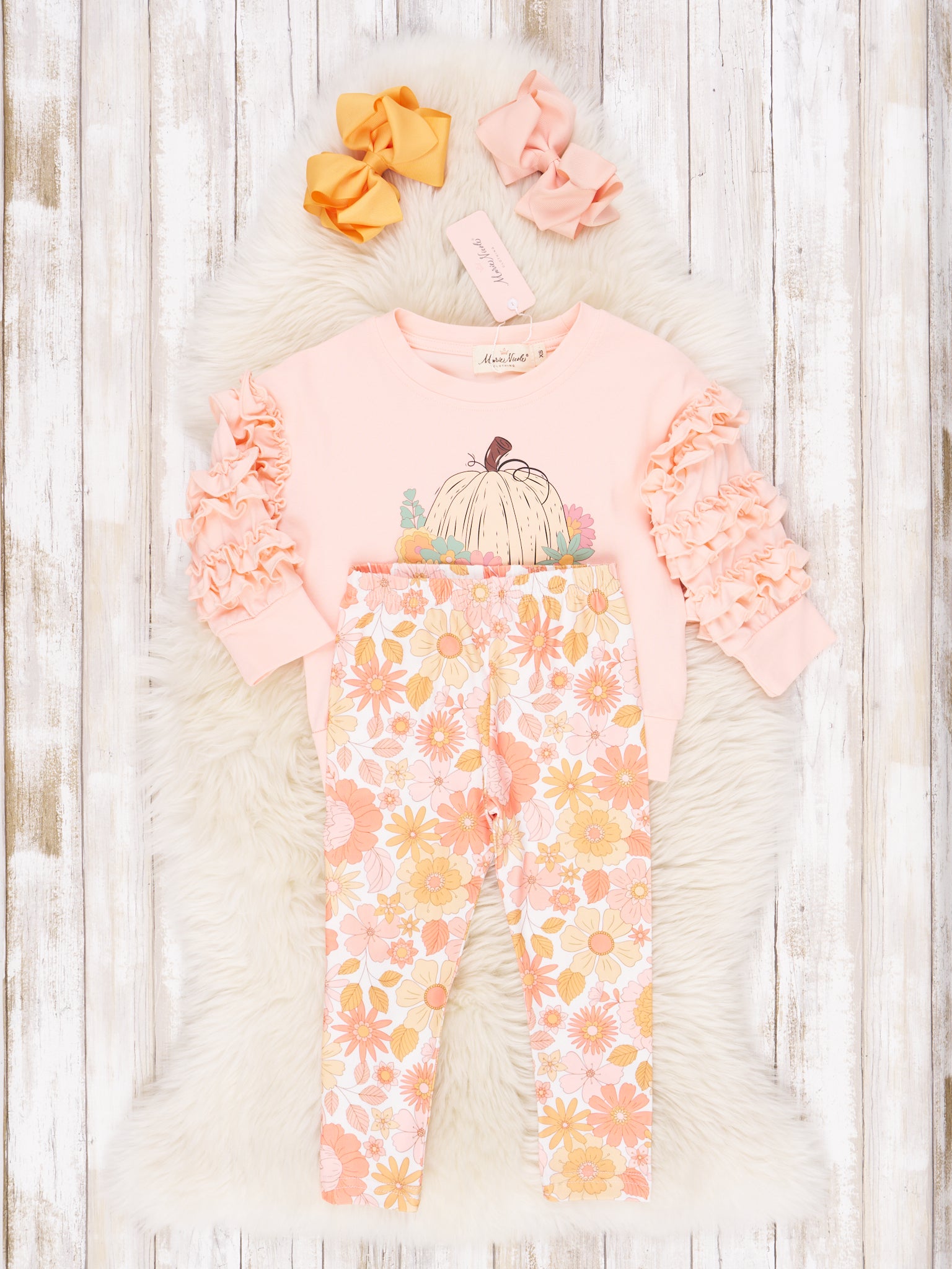 Peach Pumpkin Garden Ruffle Outfit - Marie Nicole Clothing