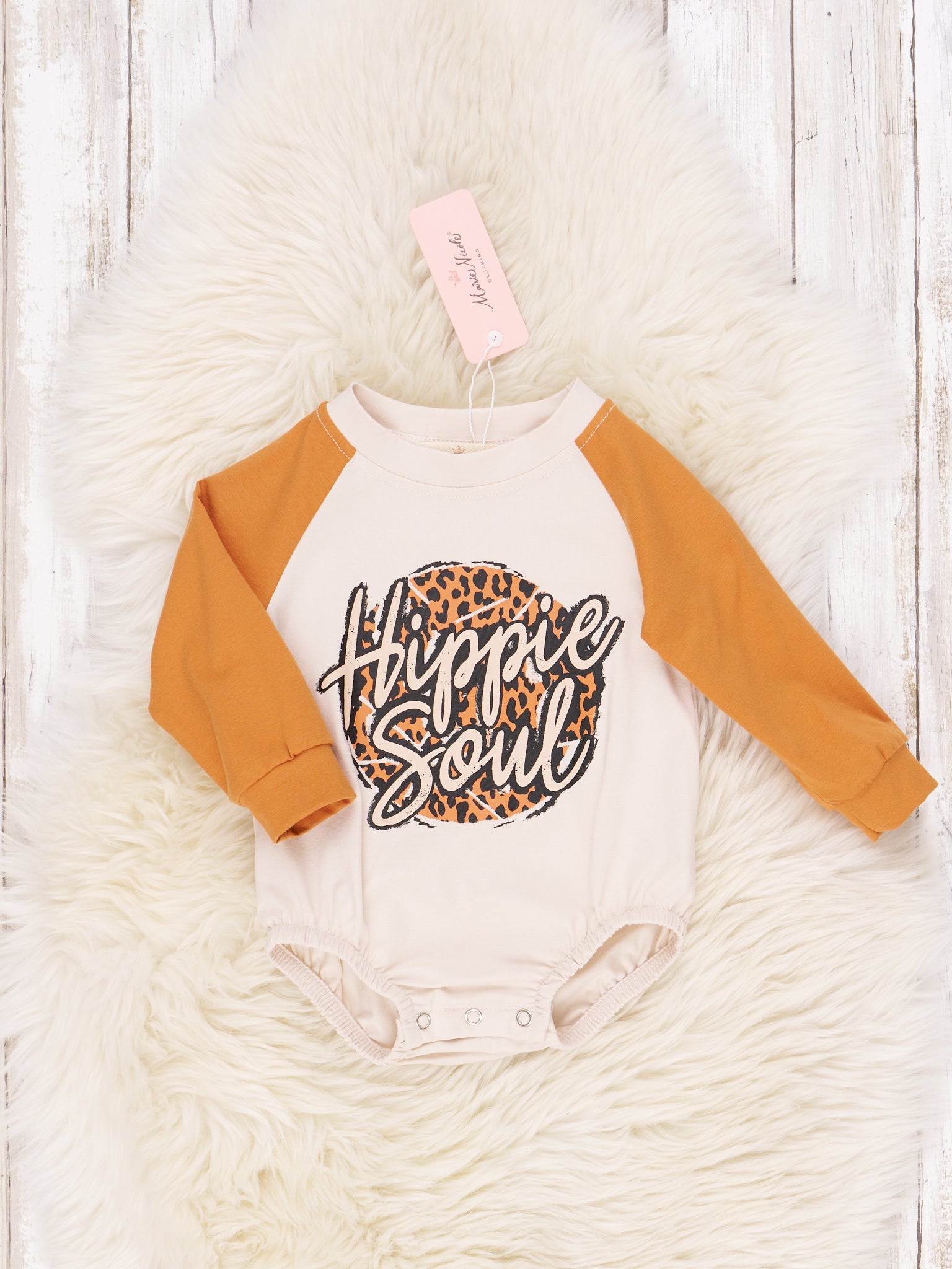 Orange & Leopard Hippie Soul Raglan Romper - Marie Nicole Clothing
