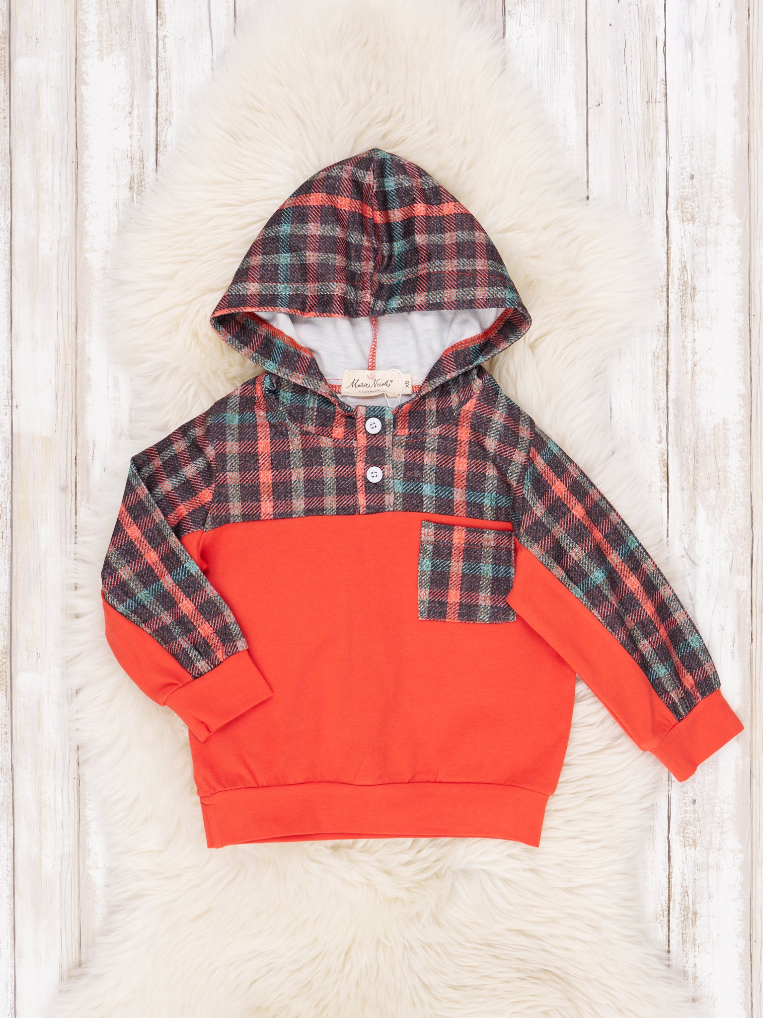 Orange & Green Plaid Hoodie - Marie Nicole Clothing