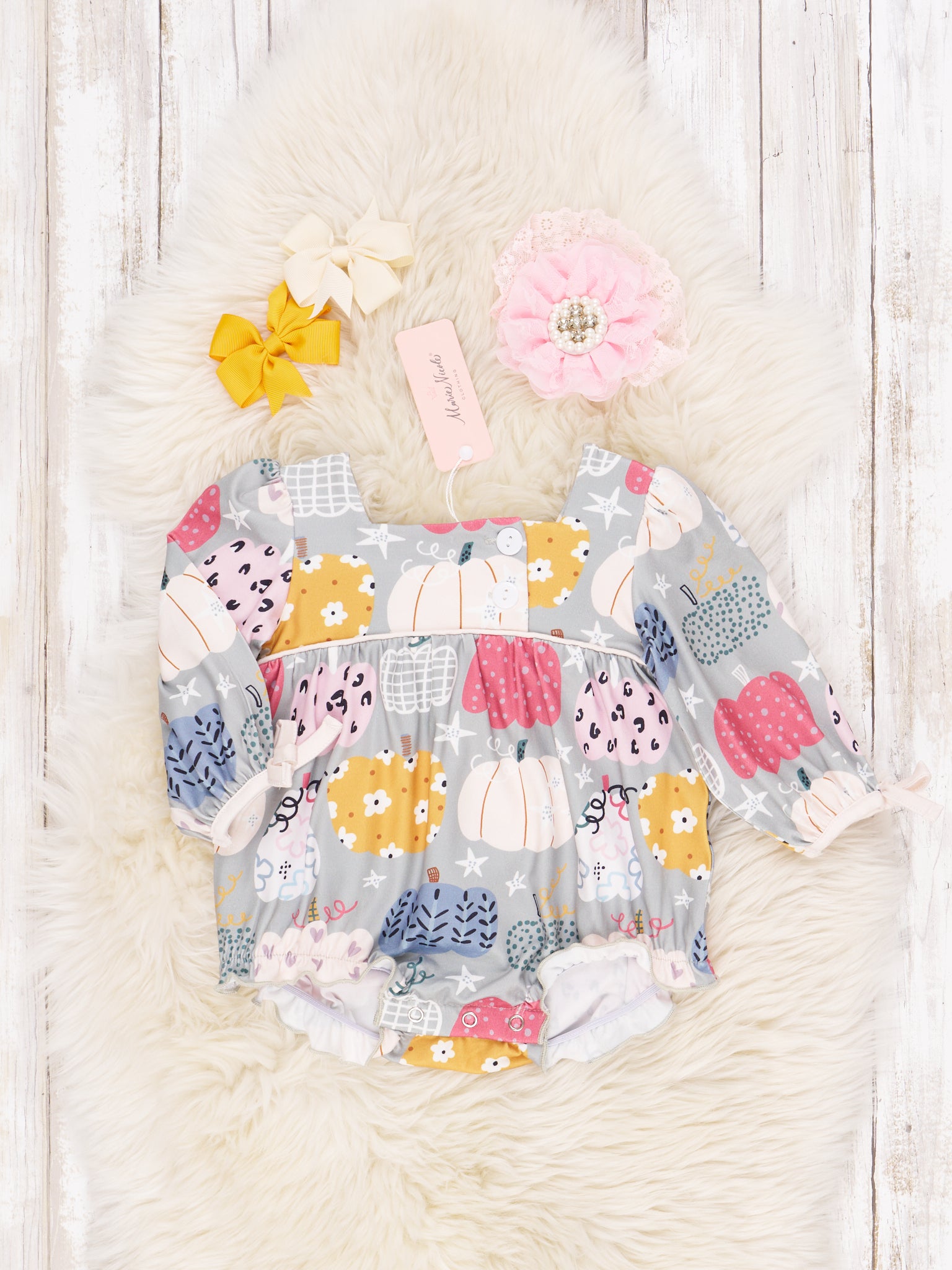Sage Pumpkin Doodle Romper - Marie Nicole Clothing
