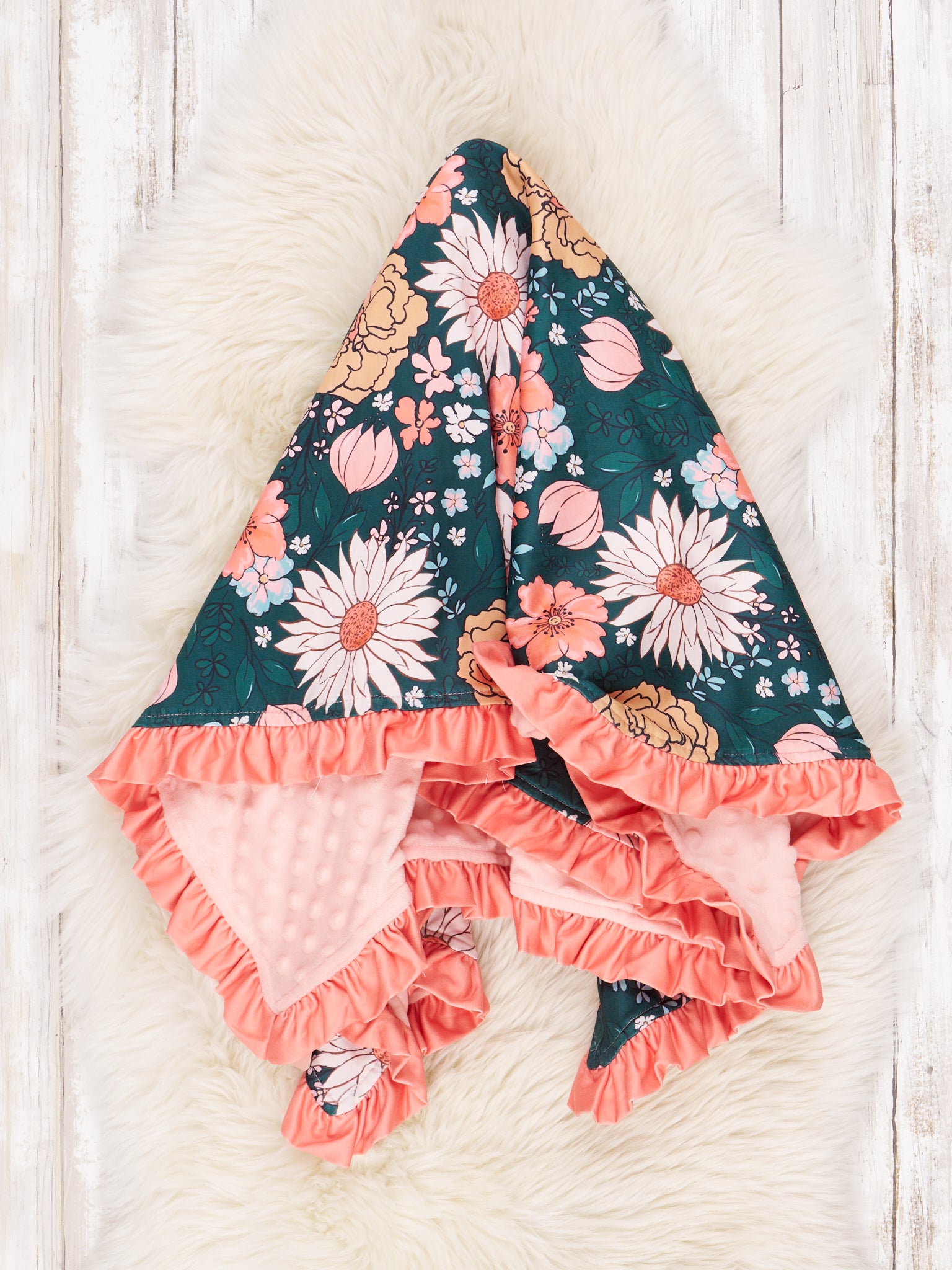 Coral & Green Autumn Blooms Blanket - Marie Nicole Clothing
