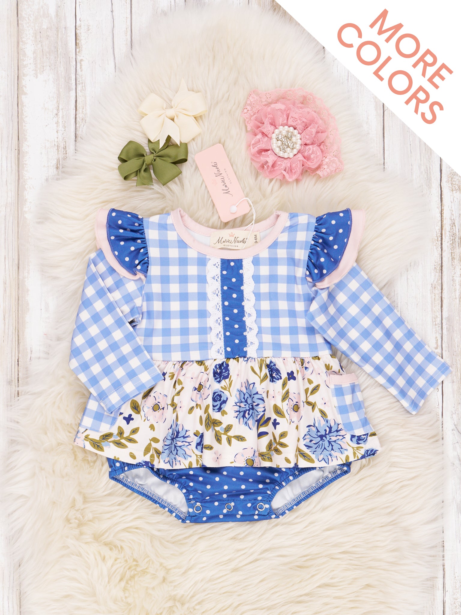 Long - Sleeved Mixed Print Ruffle Bubble Romper - Marie Nicole Clothing