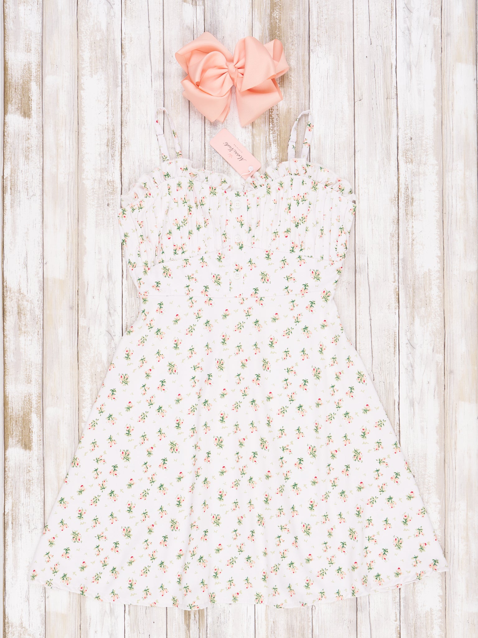 Pre - Teen Floral Cream Elegant Pleat Dress & Cardigan - Marie Nicole Clothing