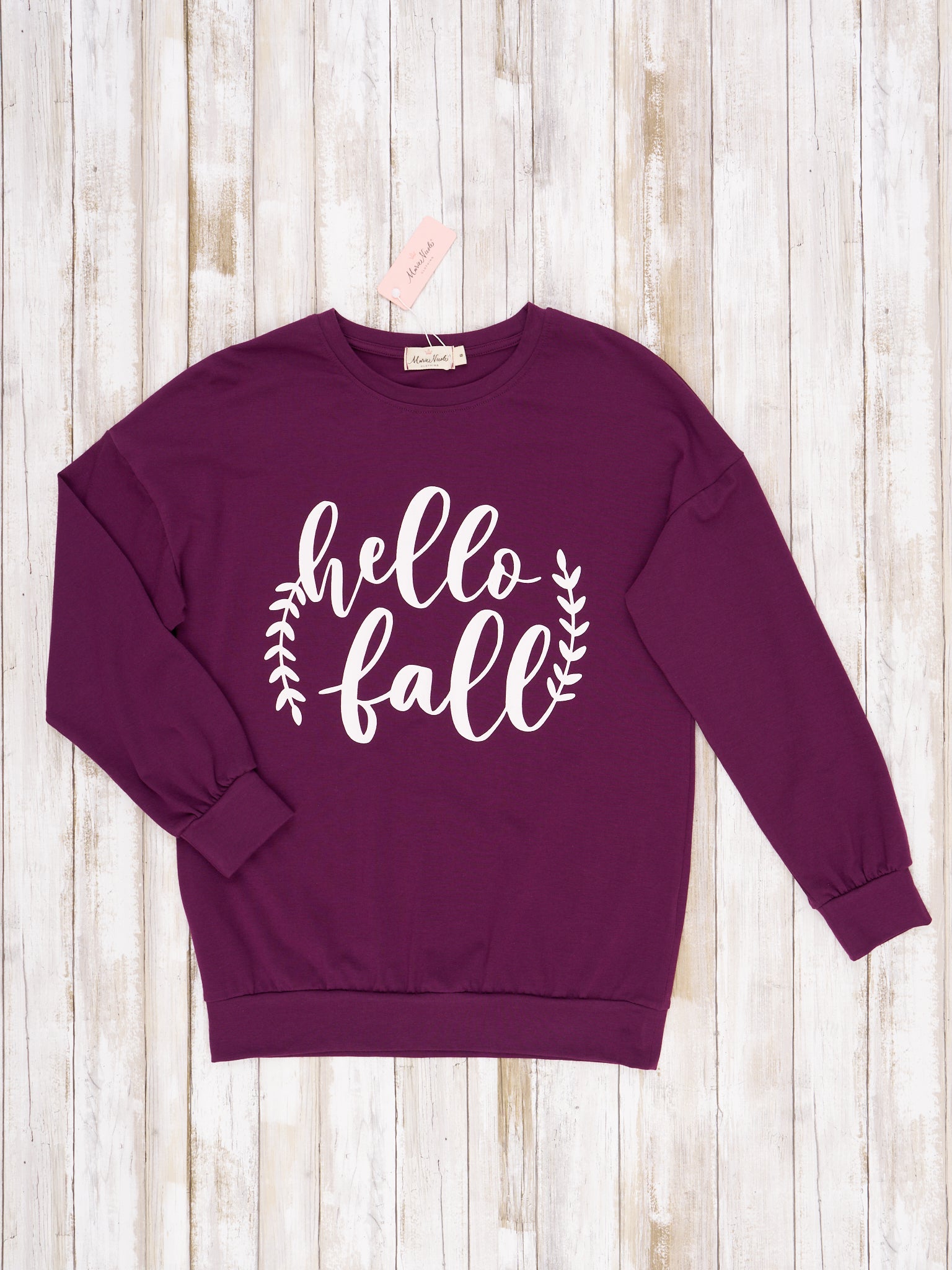 Mom & Me "Hello Fall" Plum Crewneck - Marie Nicole Clothing