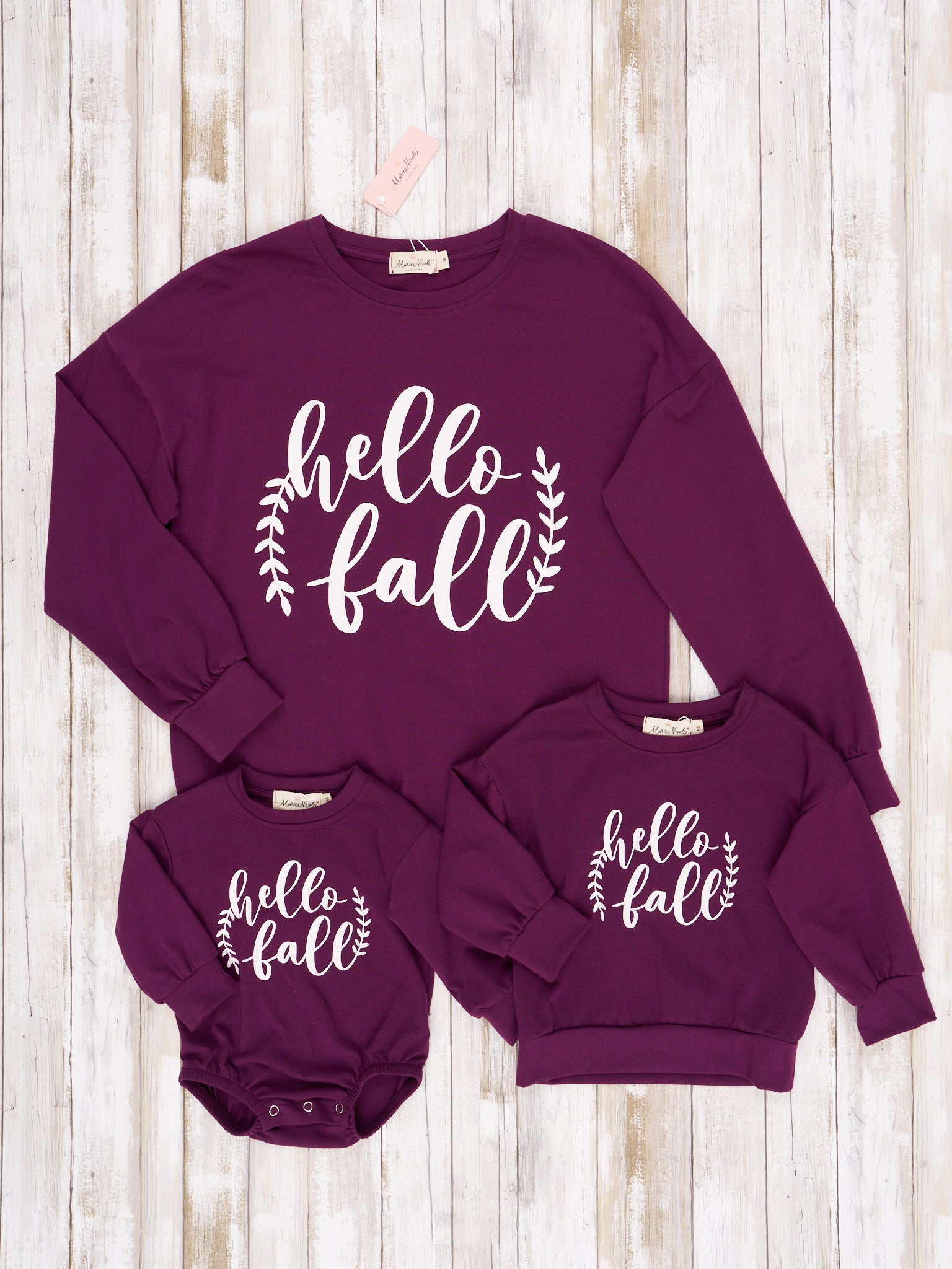 Mom & Me "Hello Fall" Plum Crewneck - Marie Nicole Clothing