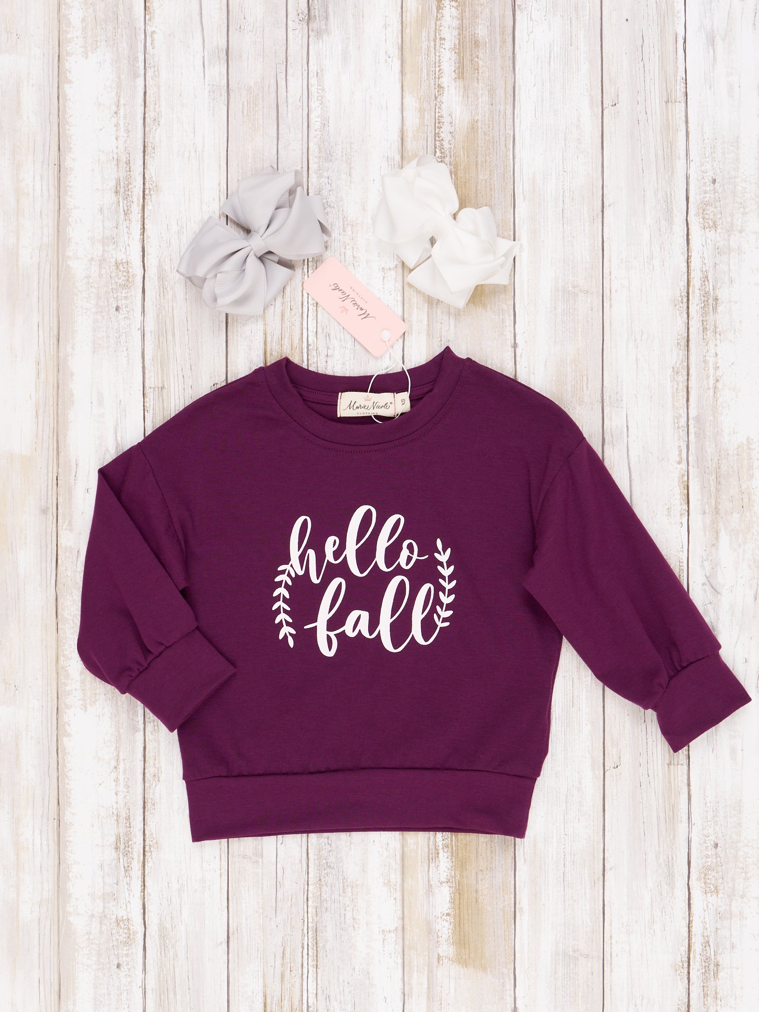 Mom & Me "Hello Fall" Plum Crewneck - Marie Nicole Clothing