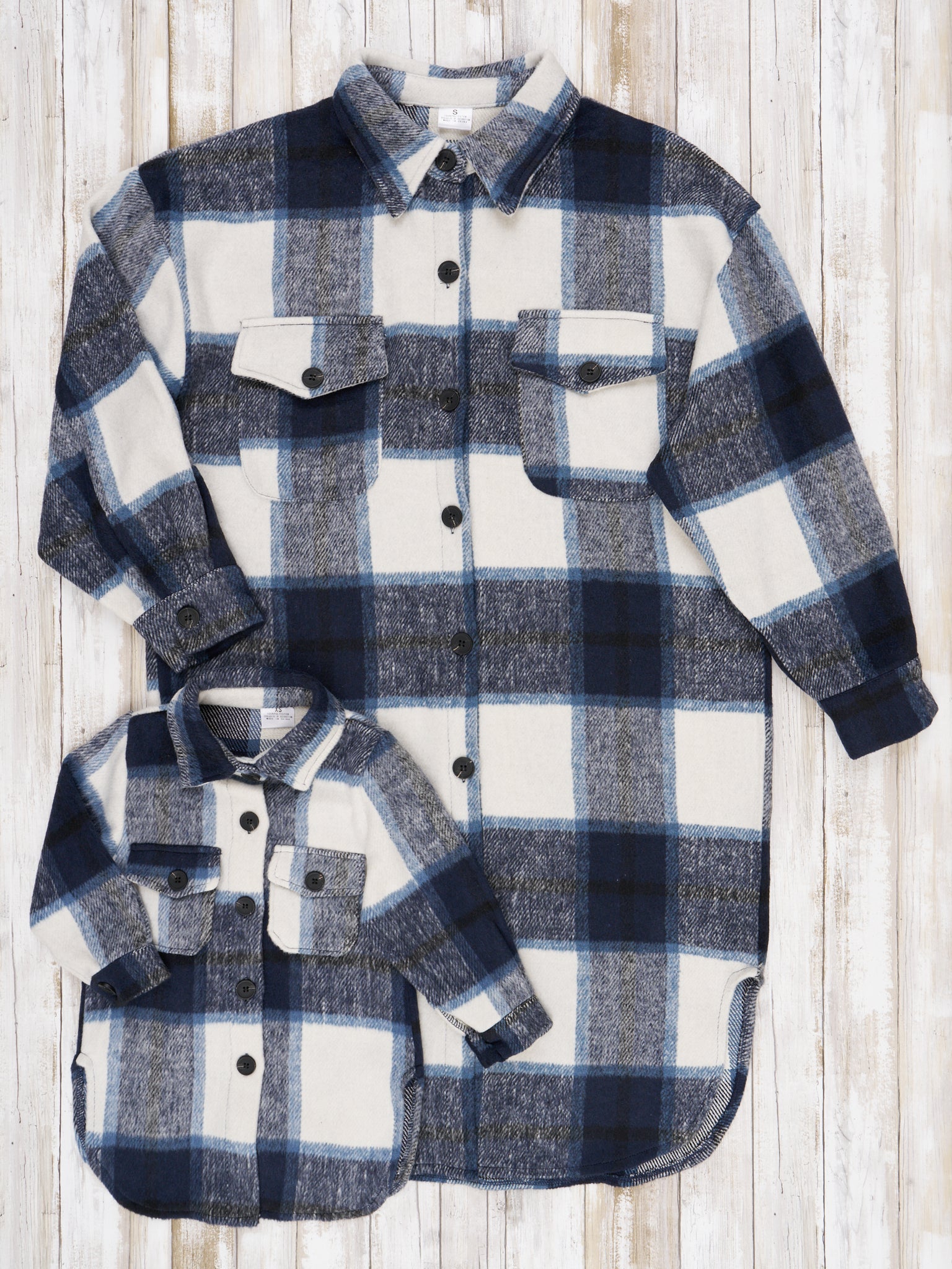 Mom & Me Navy & White Long Plaid Flannel - Marie Nicole Clothing