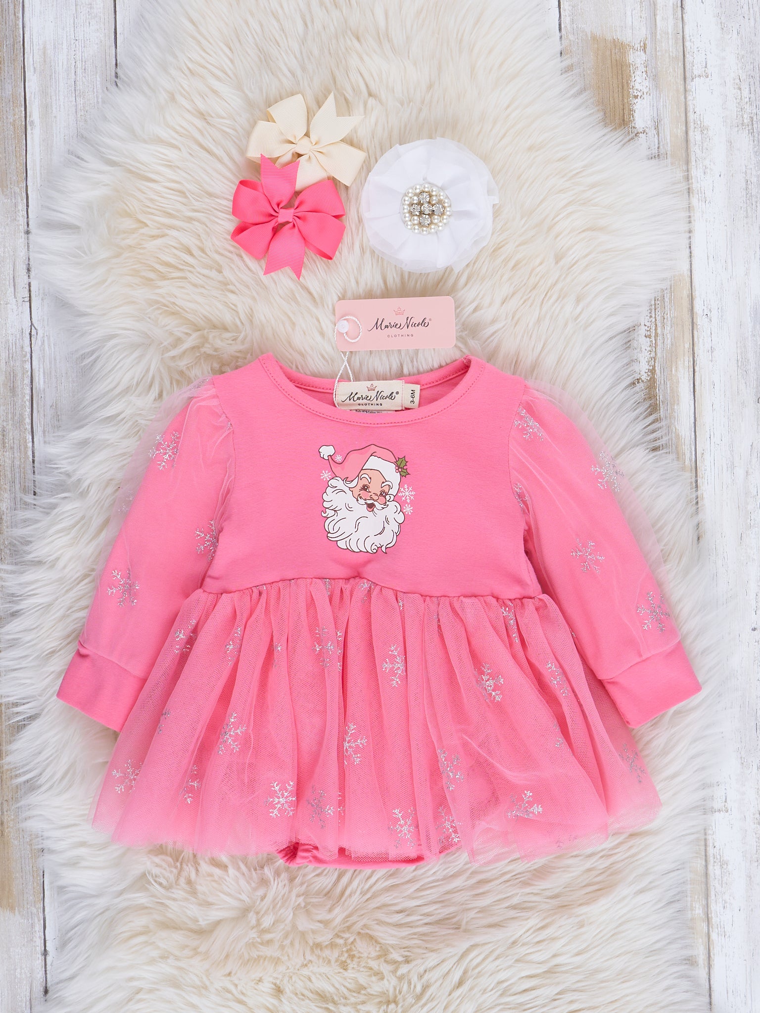 Pink & Silver Sparkle Santa Tulle Romper - Marie Nicole Clothing