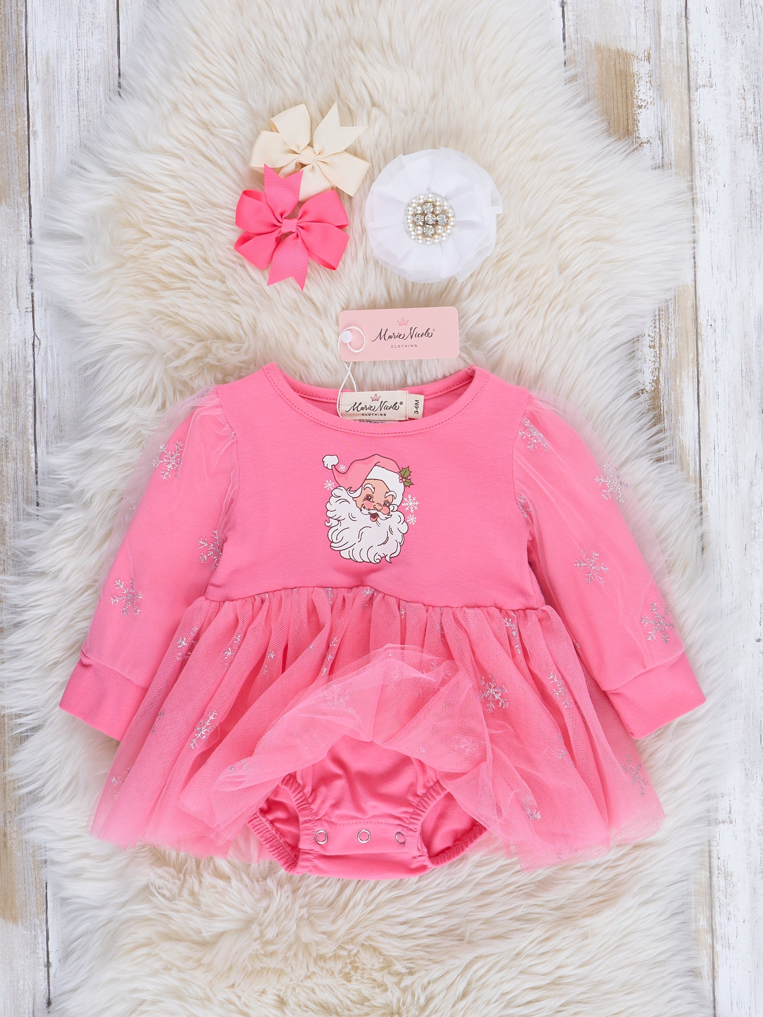 Pink & Silver Sparkle Santa Tulle Romper - Marie Nicole Clothing