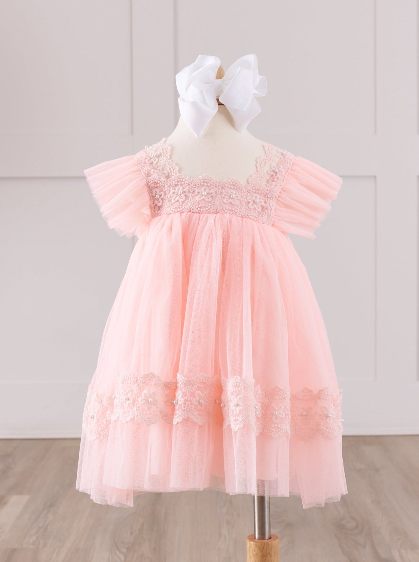 Misty Rose Pearl Tulle Dress - Marie Nicole Clothing