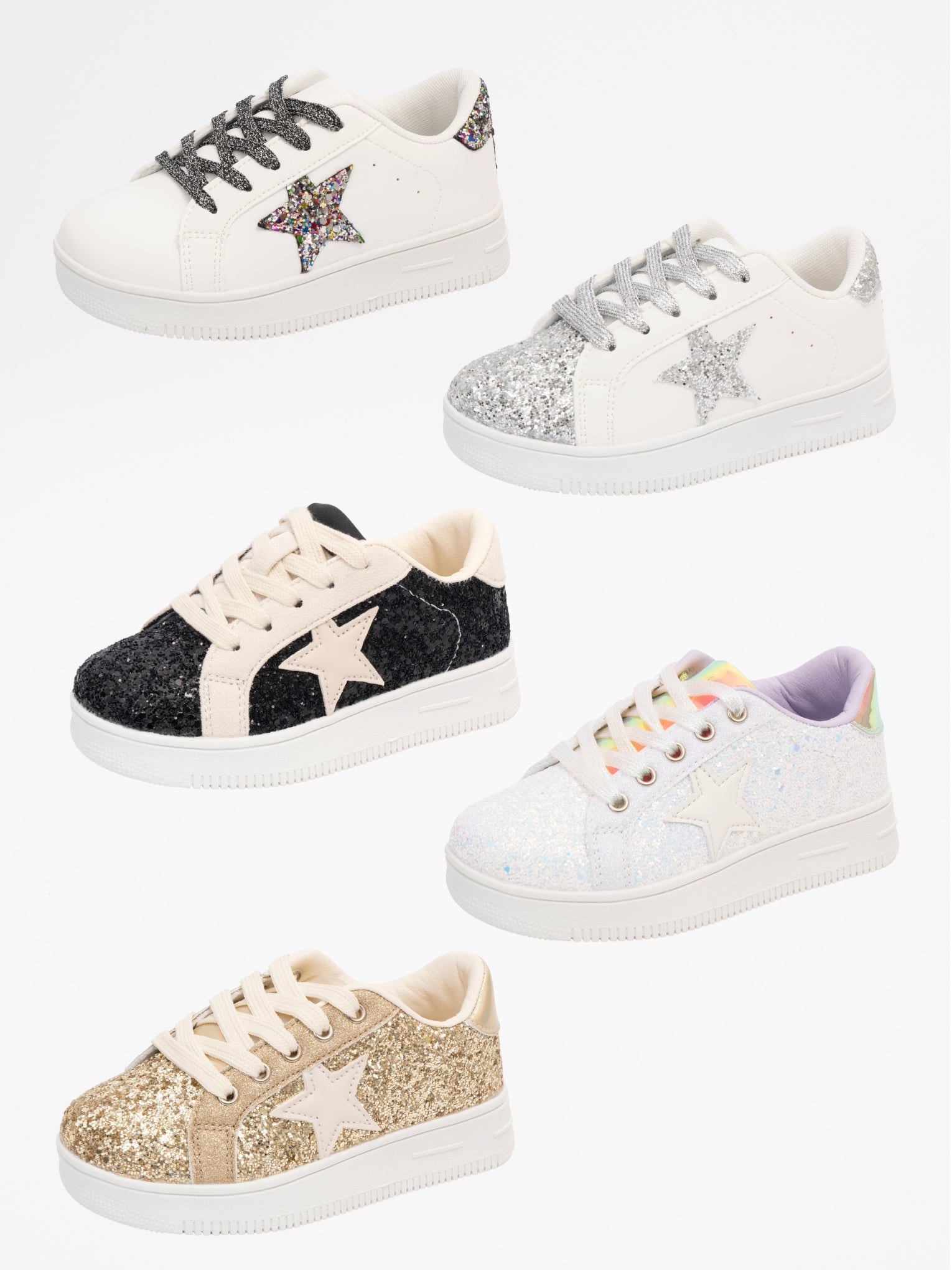 Girls' Sparkle Star Sneaker - Black & Cream - Marie Nicole Clothing