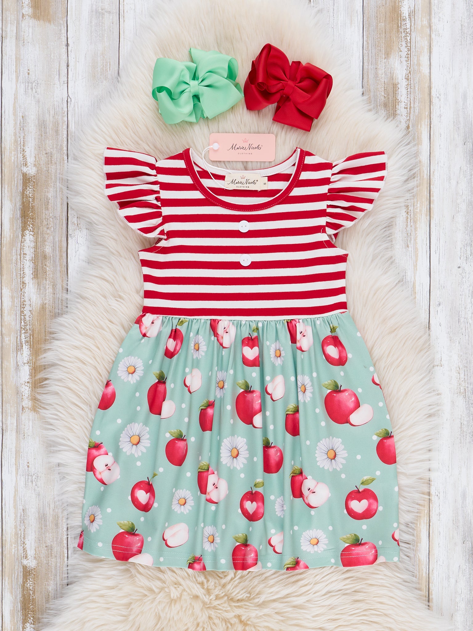 Striped Apple Bites Flutter Dress - Marie Nicole Clothing