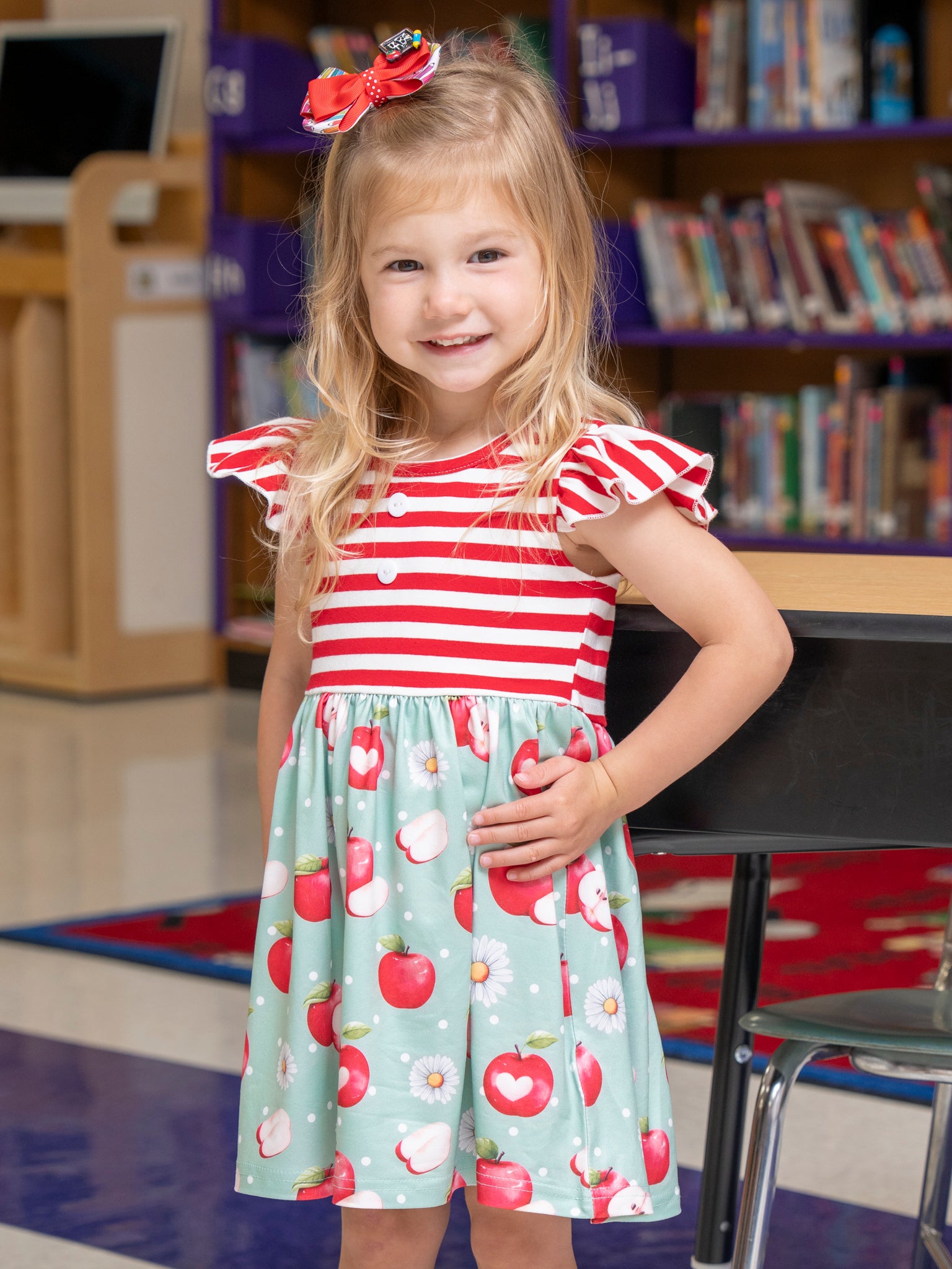 Striped Apple Bites Flutter Dress - Marie Nicole Clothing
