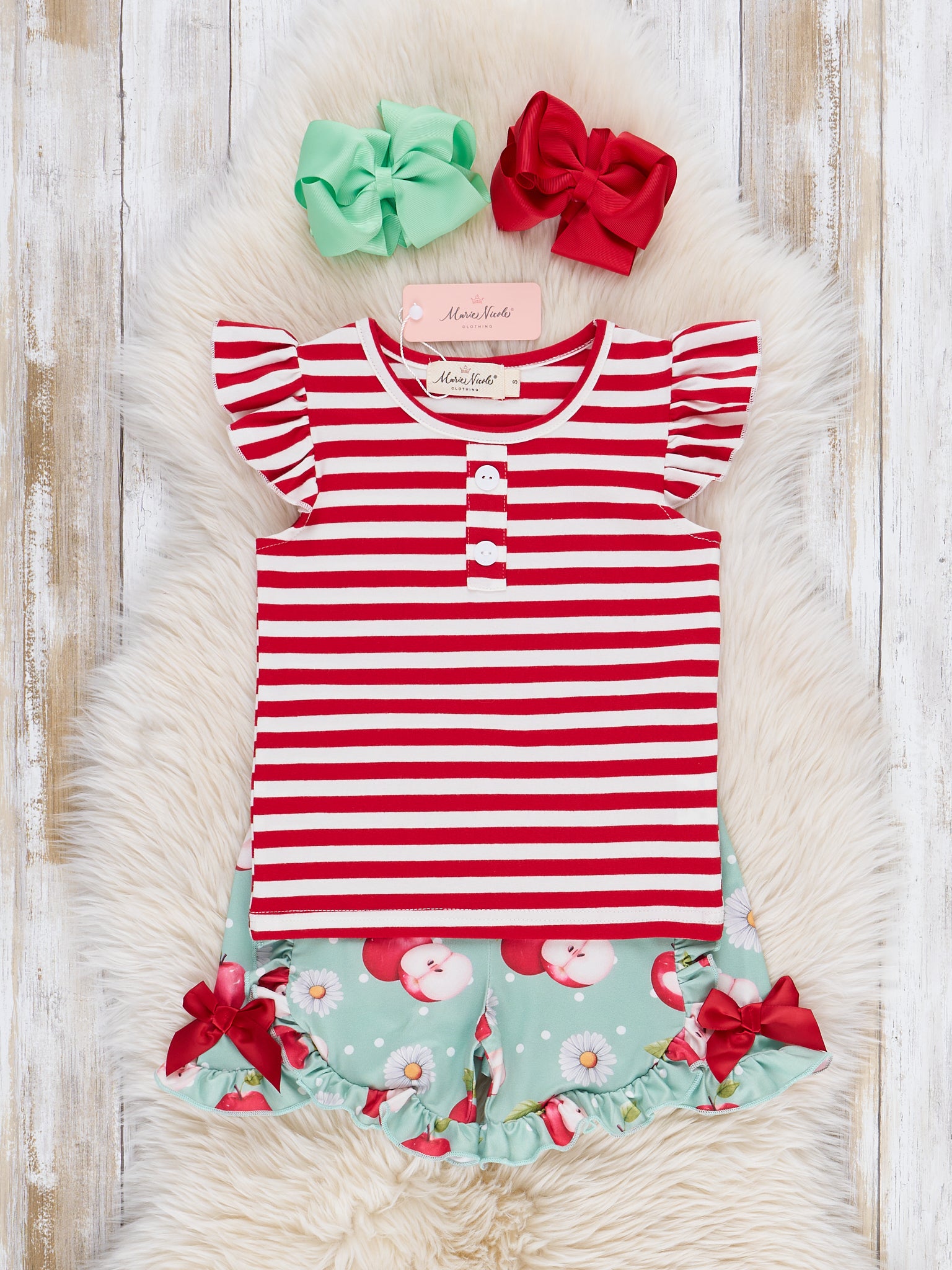 Striped Apple Bites Flutter Outfit - Marie Nicole Clothing