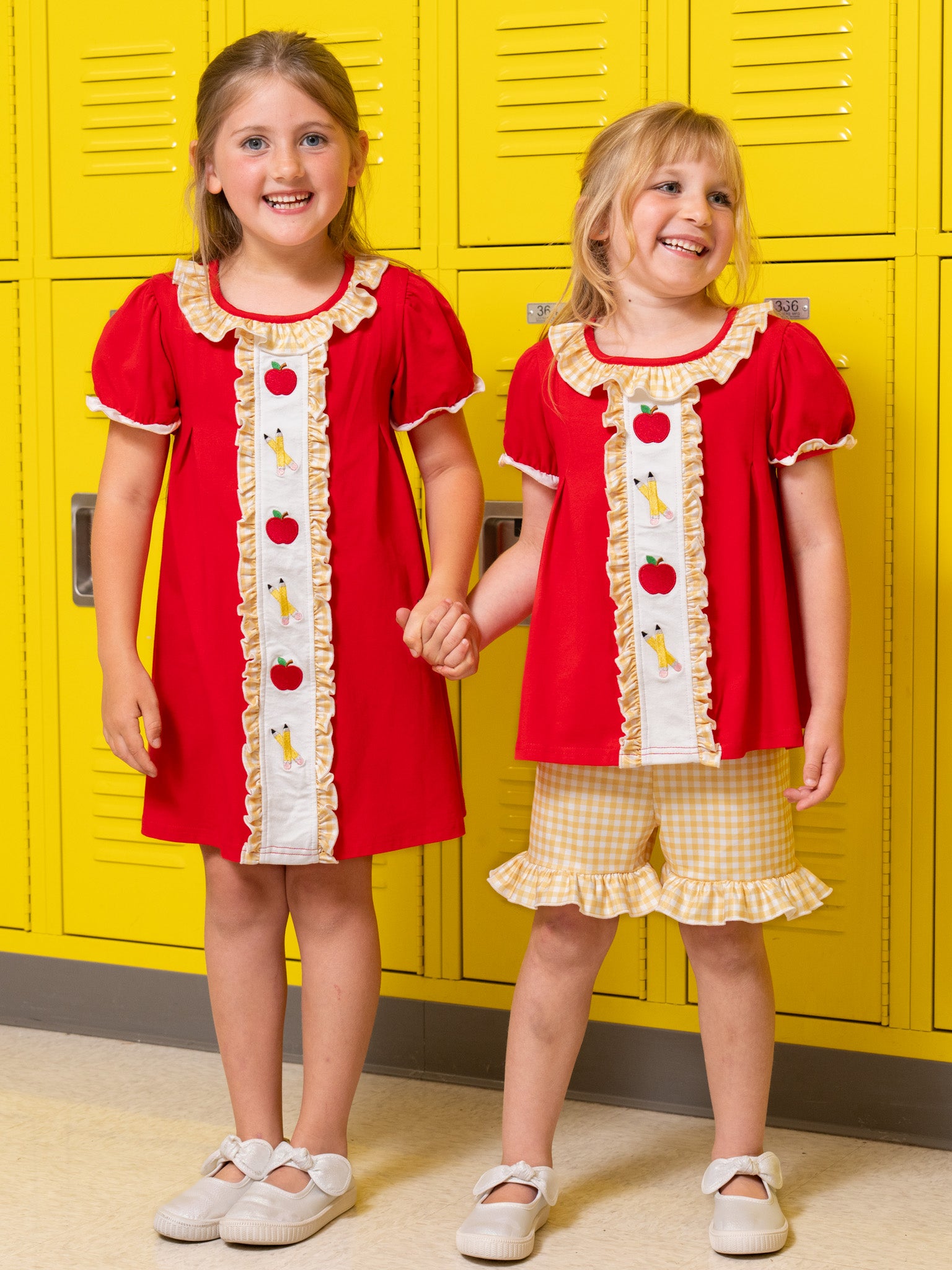Sweet Apple Embroidered Pencils Ruffle Dress - Marie Nicole Clothing