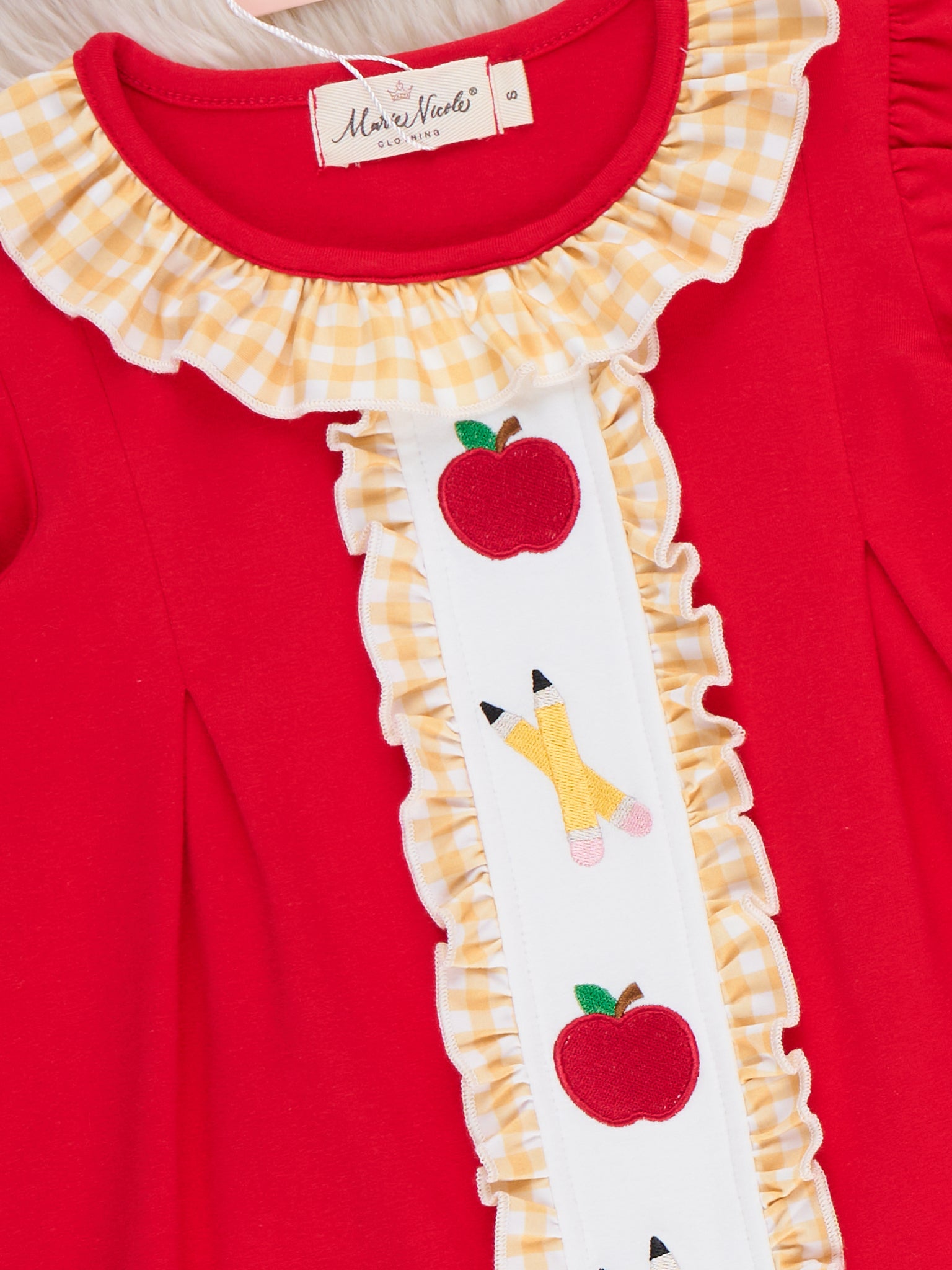 Sweet Apple Embroidered Pencils Ruffle Outfit - Marie Nicole Clothing