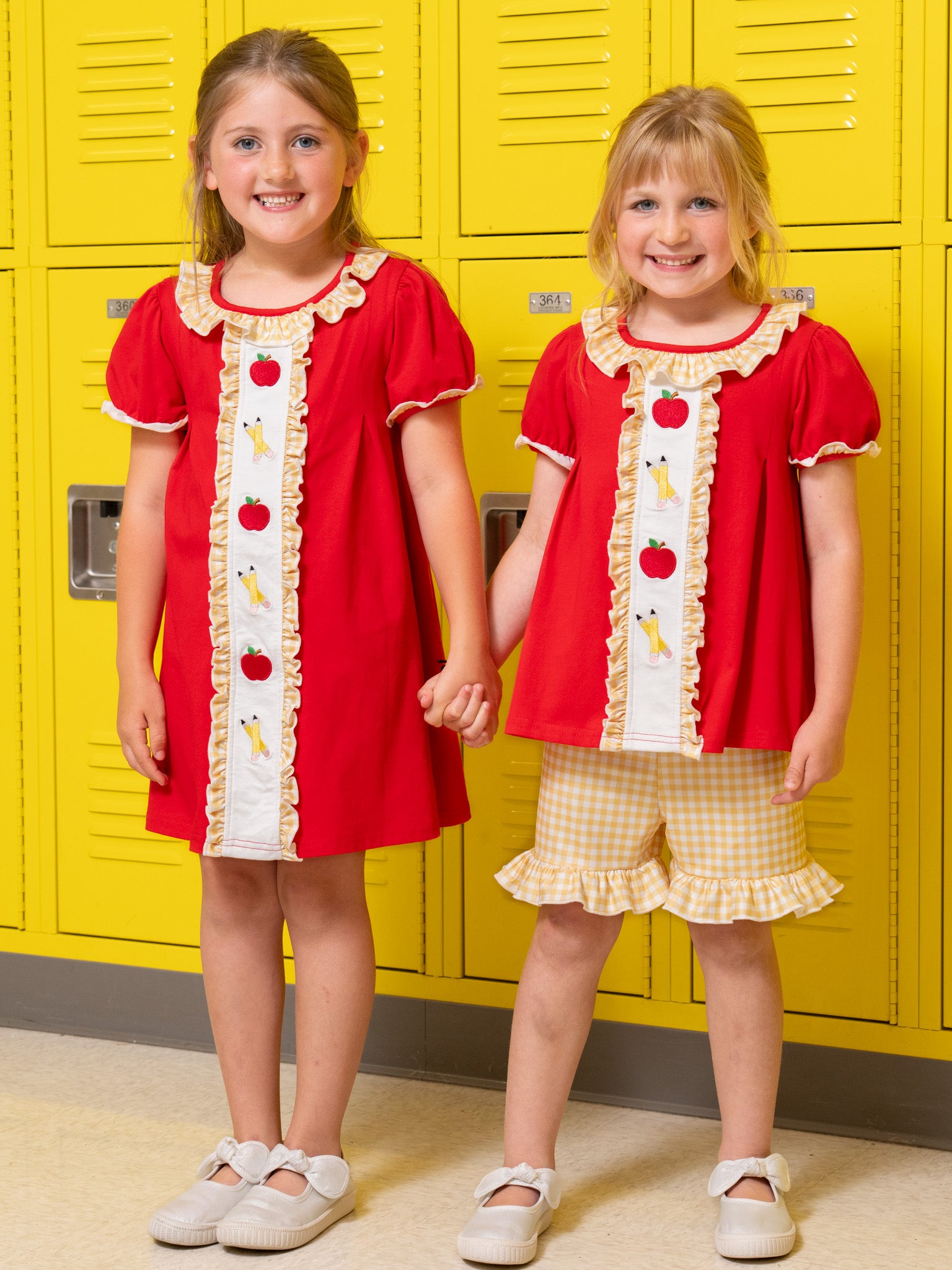 Sweet Apple Embroidered Pencils Ruffle Outfit - Marie Nicole Clothing