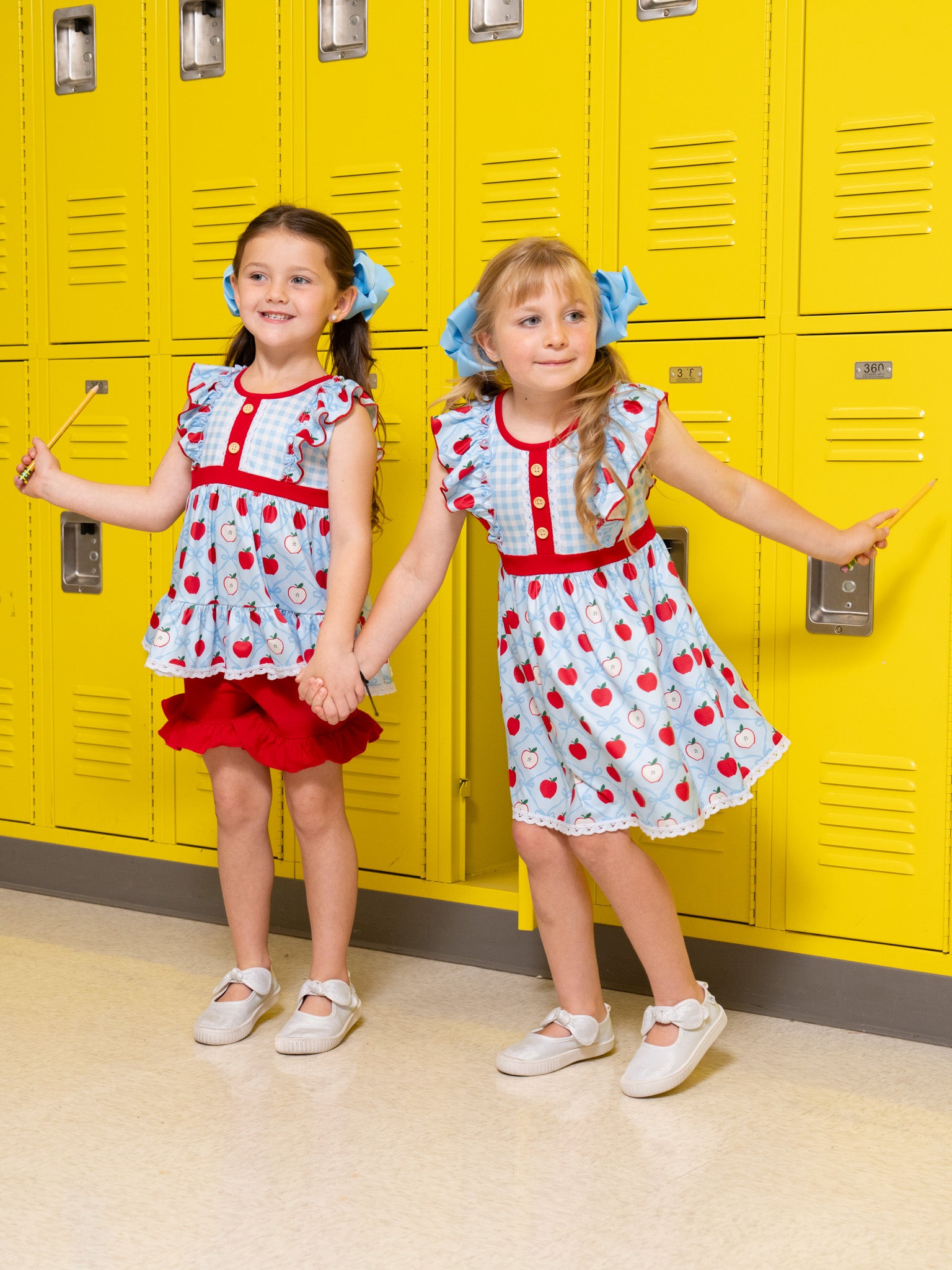 School Bell Apples Ruffle Dress - Marie Nicole Clothing