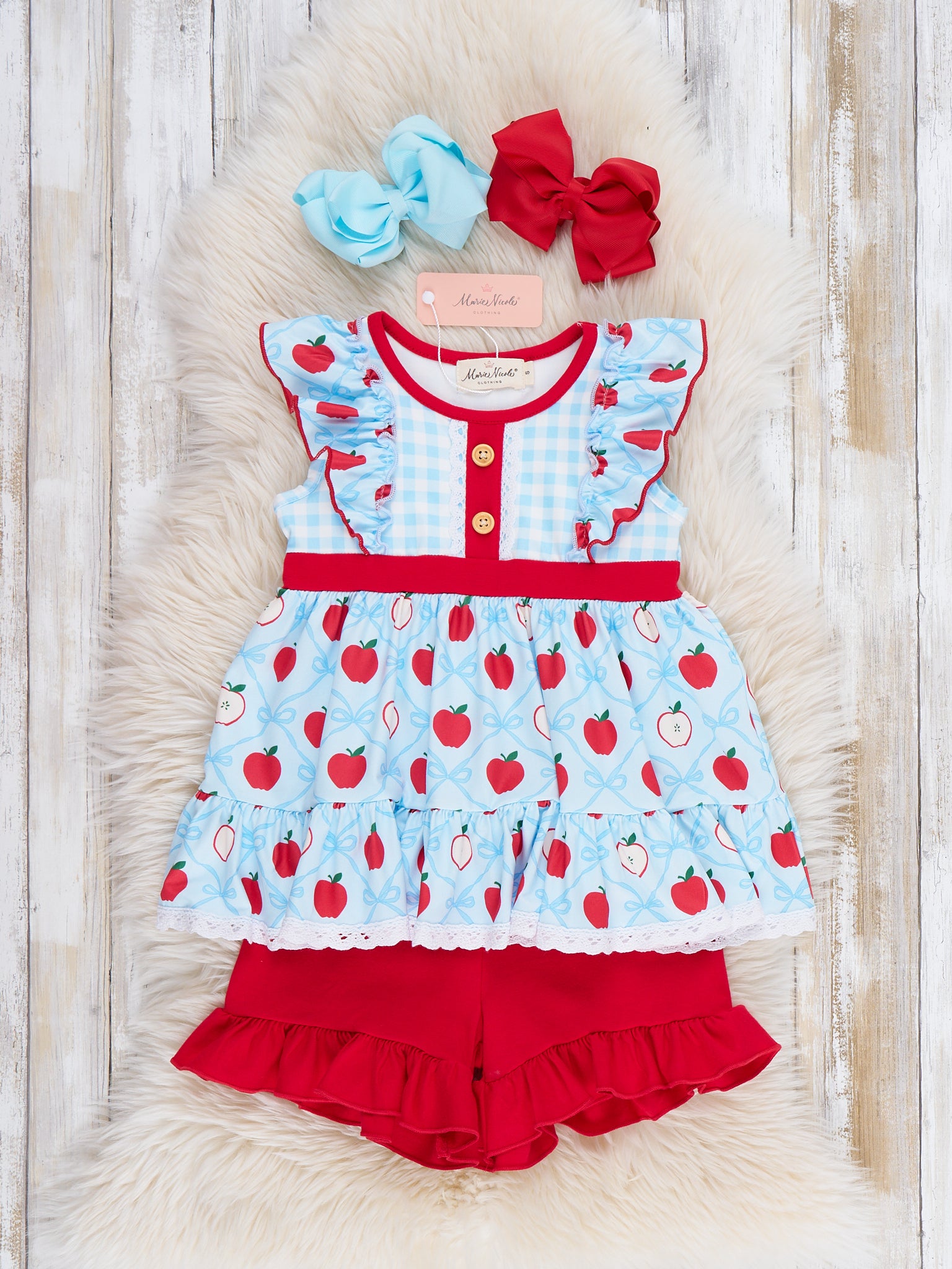 School Bell Apples Ruffle Outfit - Marie Nicole Clothing