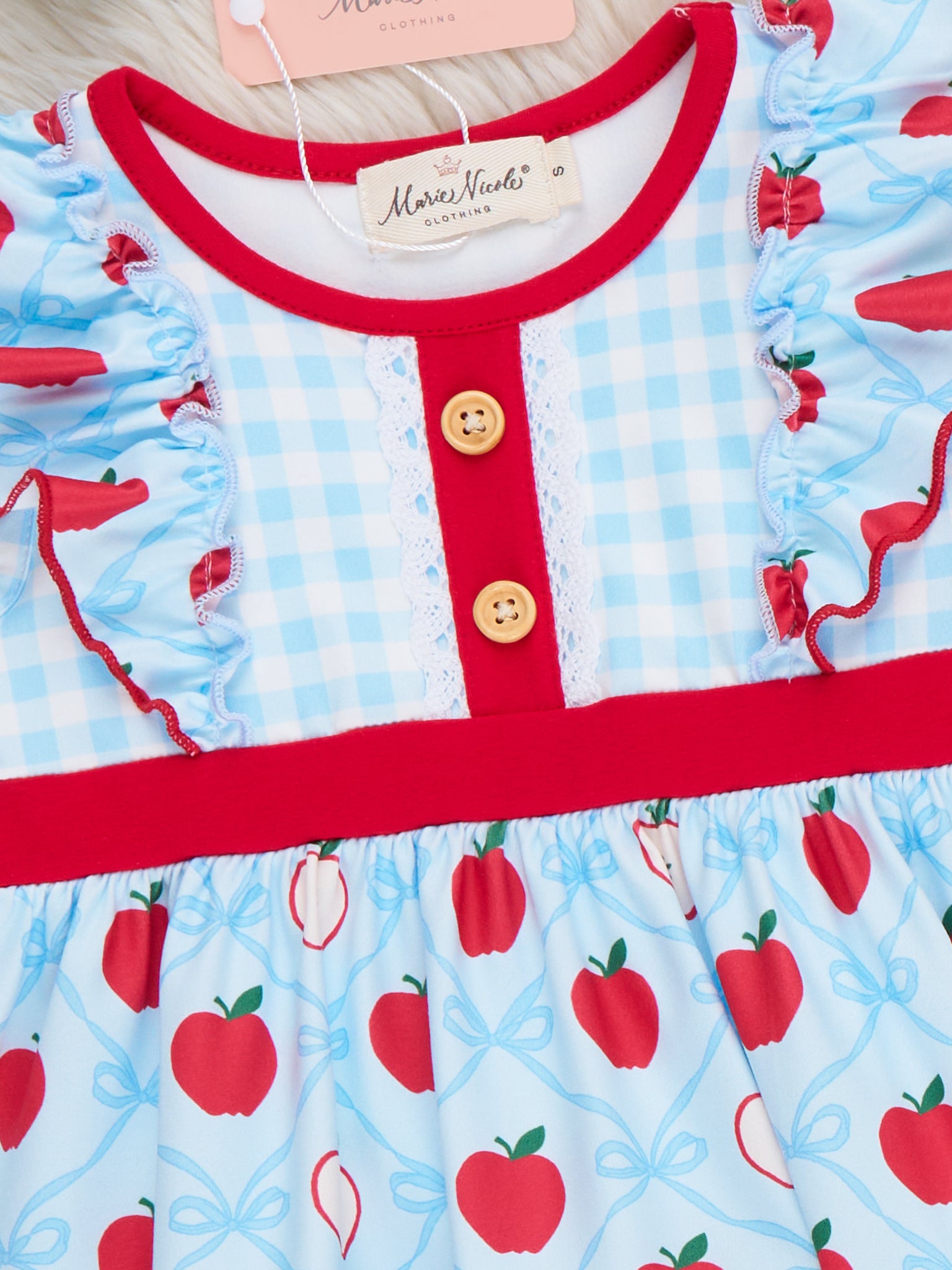 School Bell Apples Ruffle Outfit - Marie Nicole Clothing