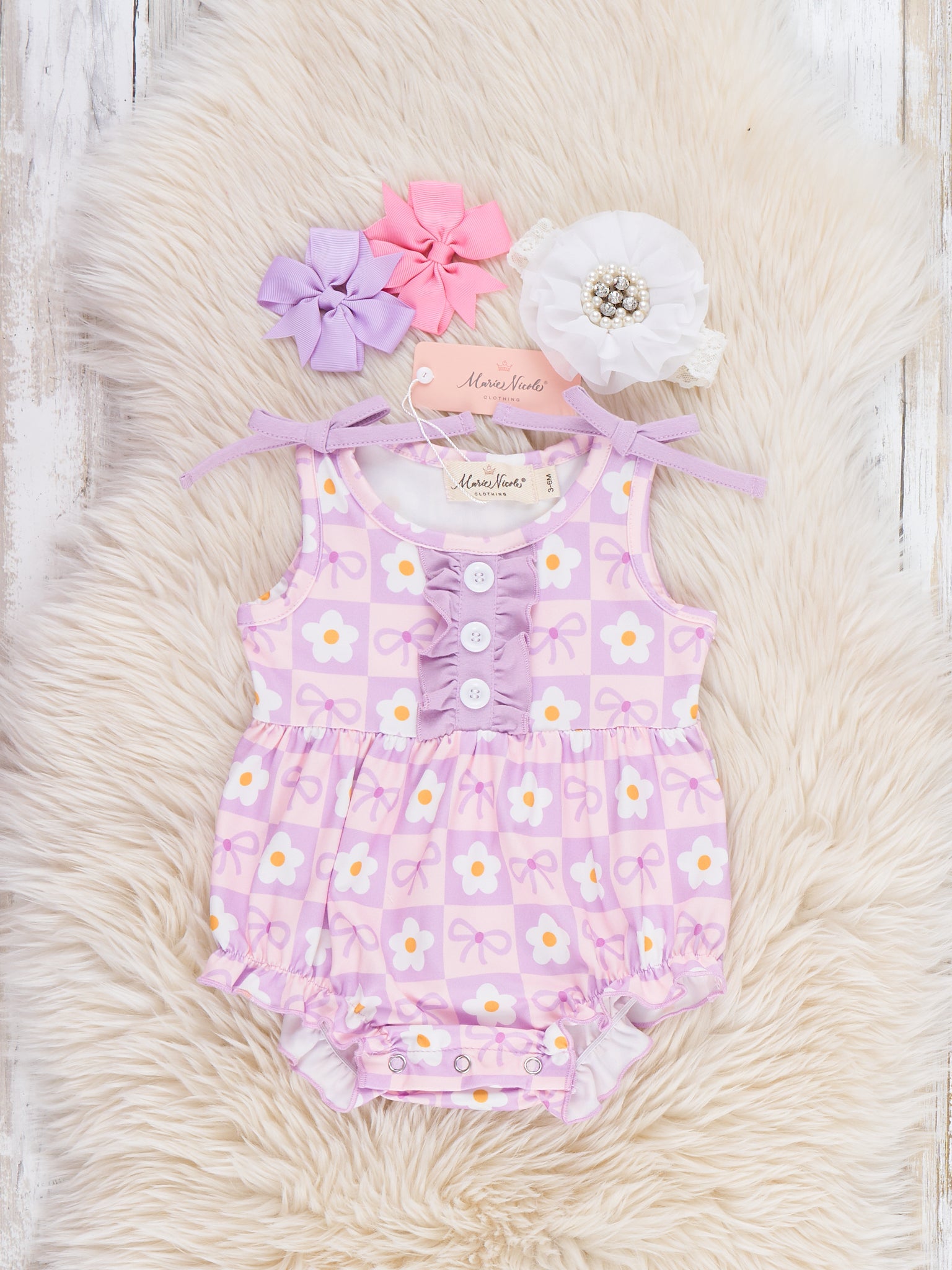 Sweet Bow Blossom Bubble Romper - Marie Nicole Clothing