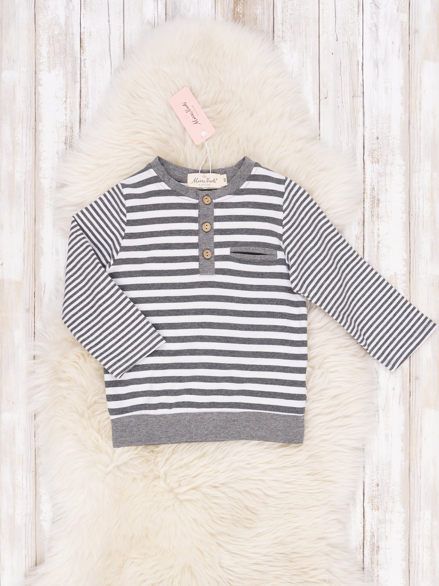 Double Stripe Pocket Henley Shirt - Marie Nicole Clothing