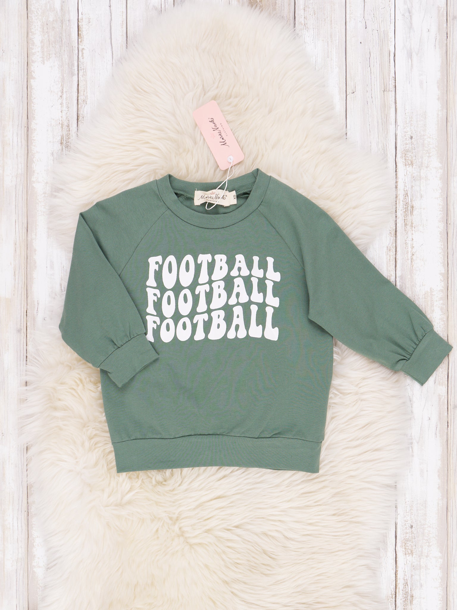 Longsleeve Olive Football Crewneck - Marie Nicole Clothing