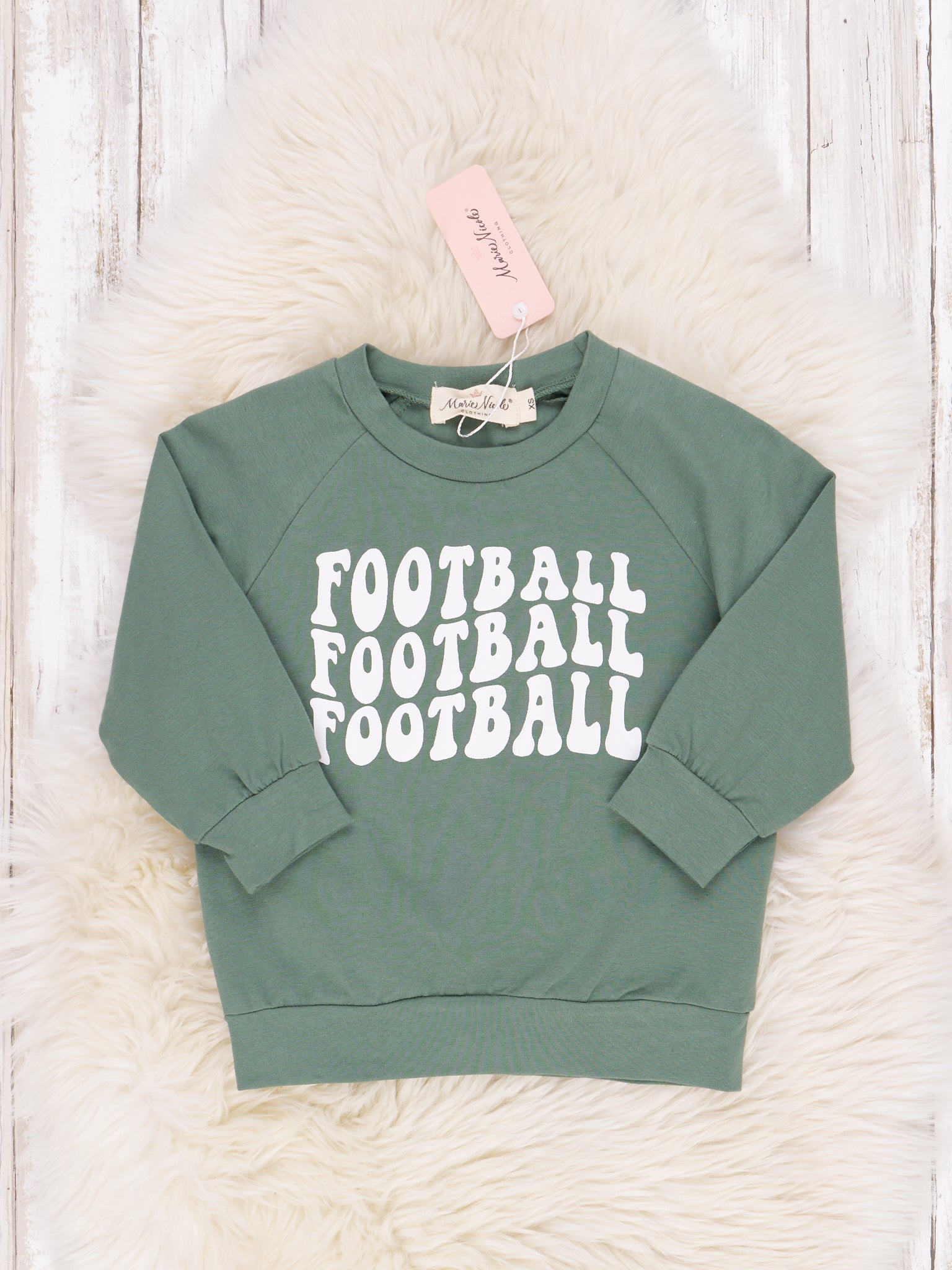 Longsleeve Olive Football Crewneck - Marie Nicole Clothing
