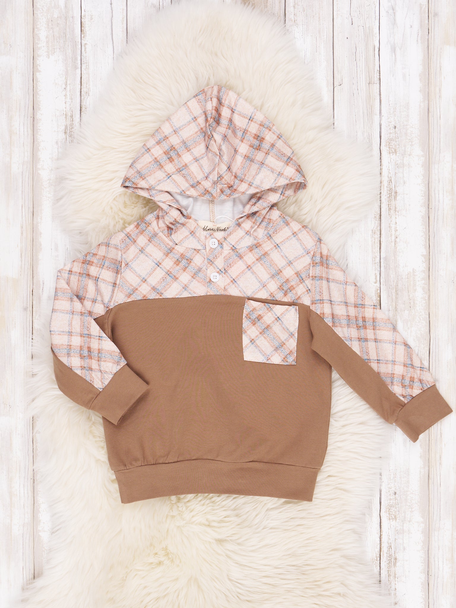 Plaid Pocket Hoodie - Marie Nicole Clothing