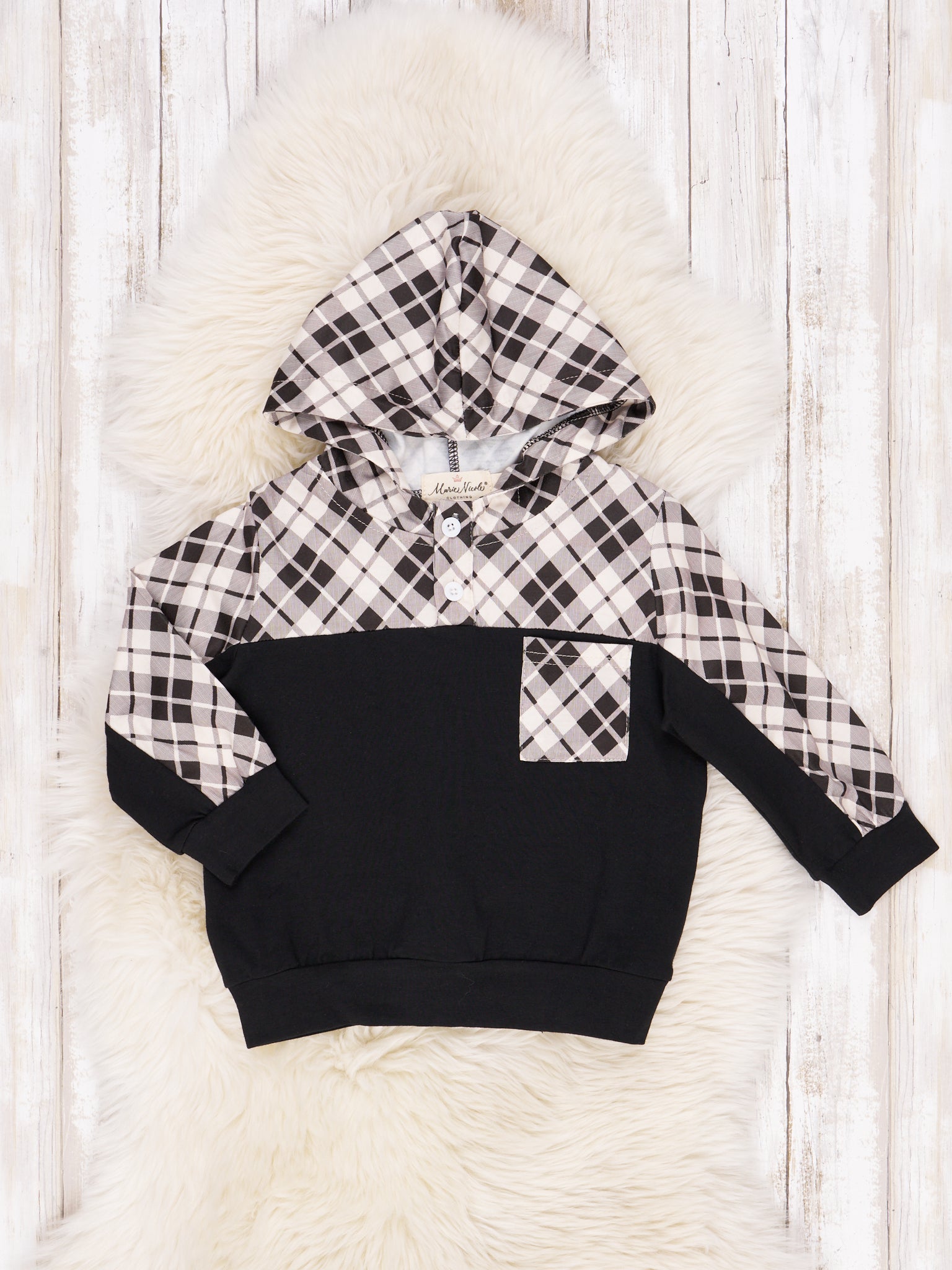 Plaid Pocket Hoodie - Marie Nicole Clothing