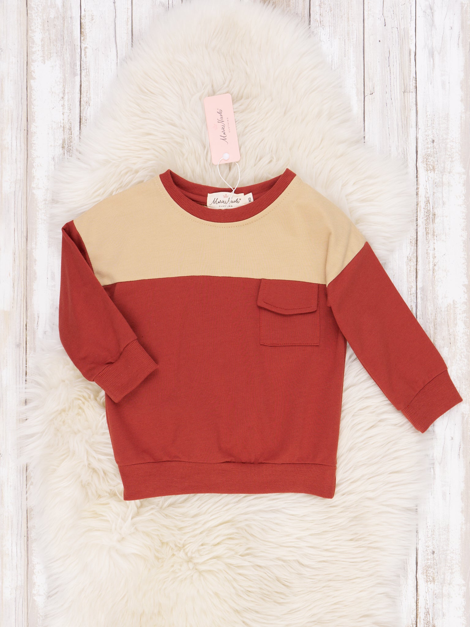 Two - Toned Varsity Pocket Crewneck - Marie Nicole Clothing