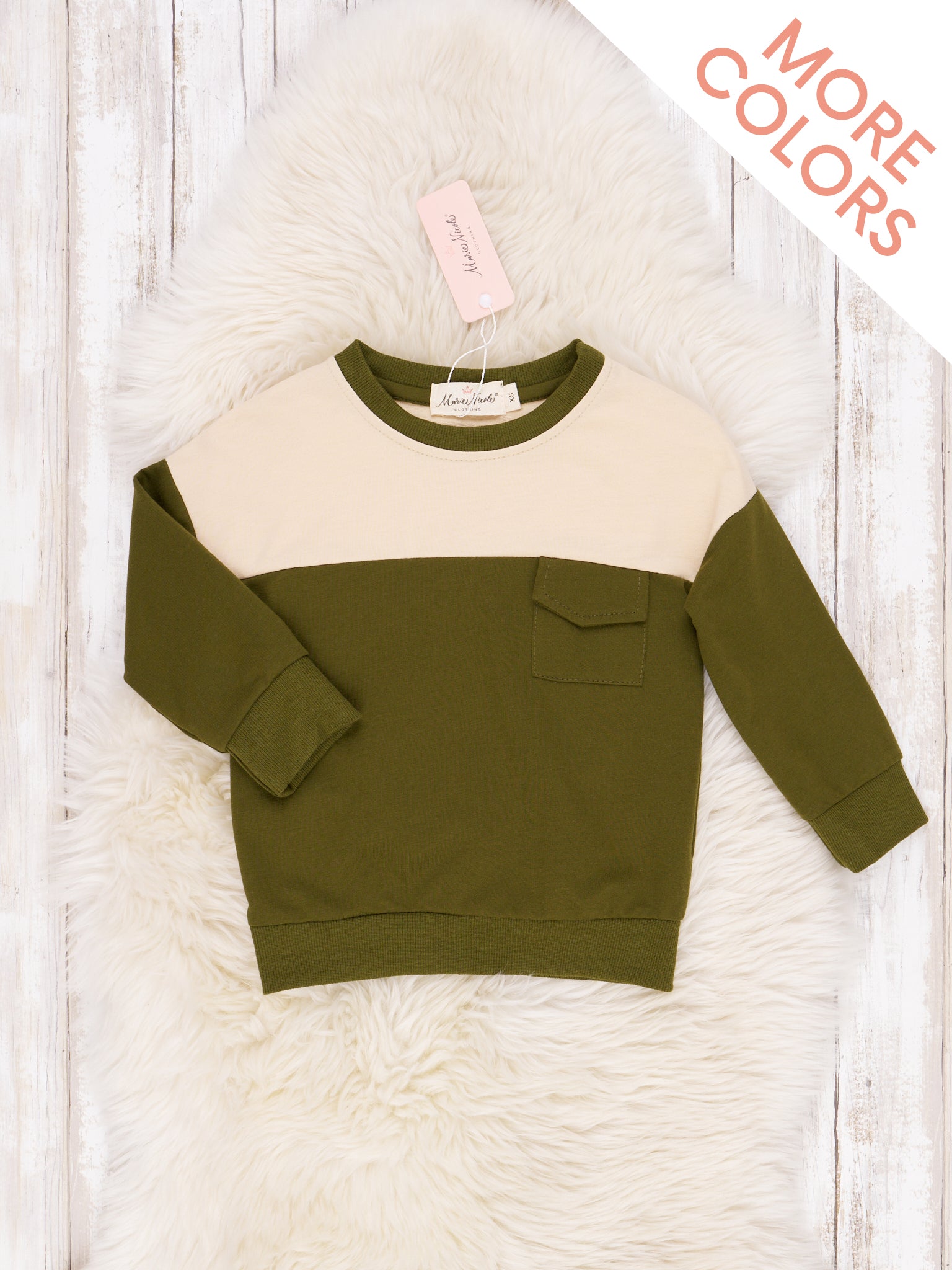Two - Toned Varsity Pocket Crewneck - Marie Nicole Clothing
