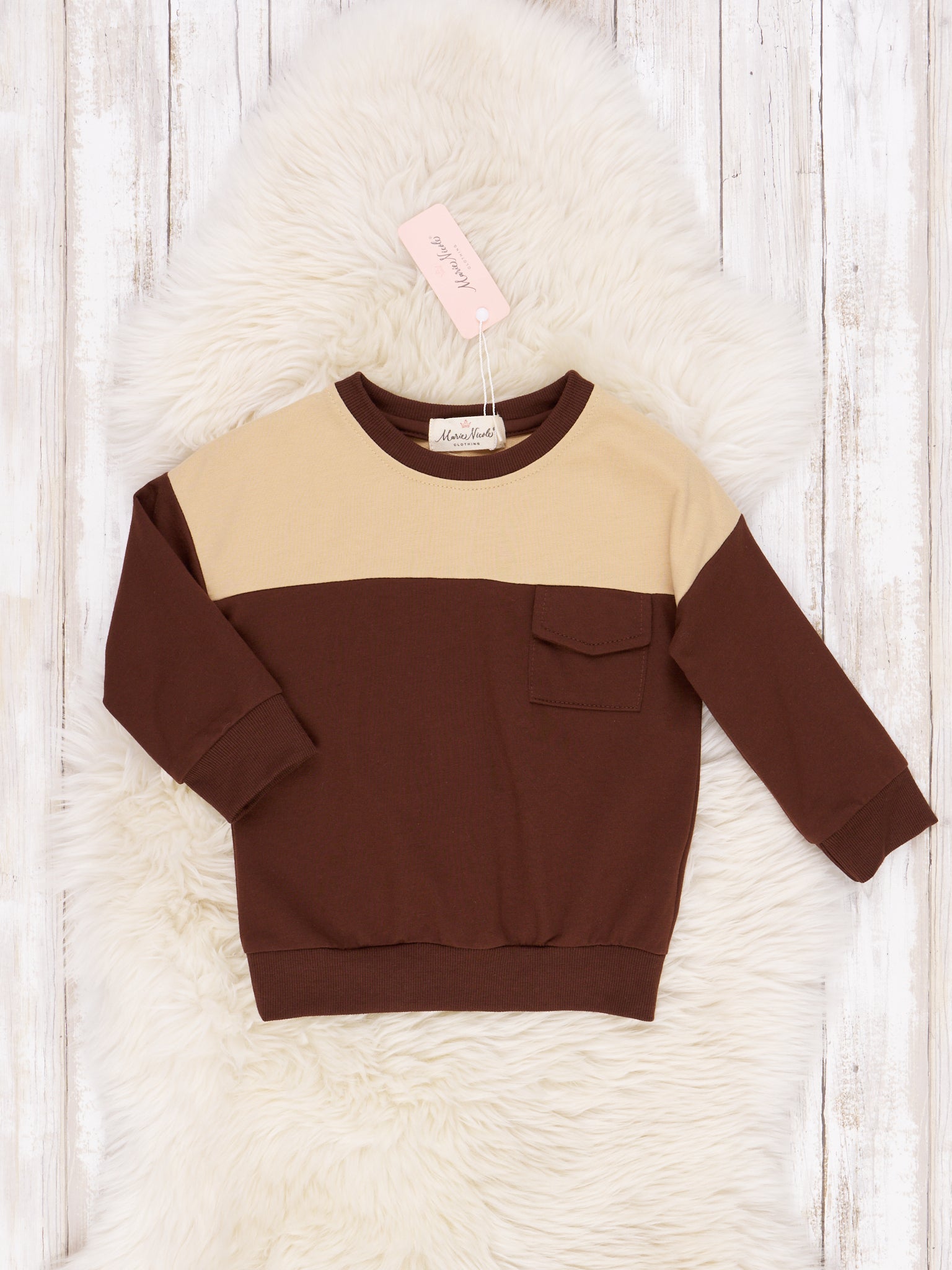 Two - Toned Varsity Pocket Crewneck - Marie Nicole Clothing