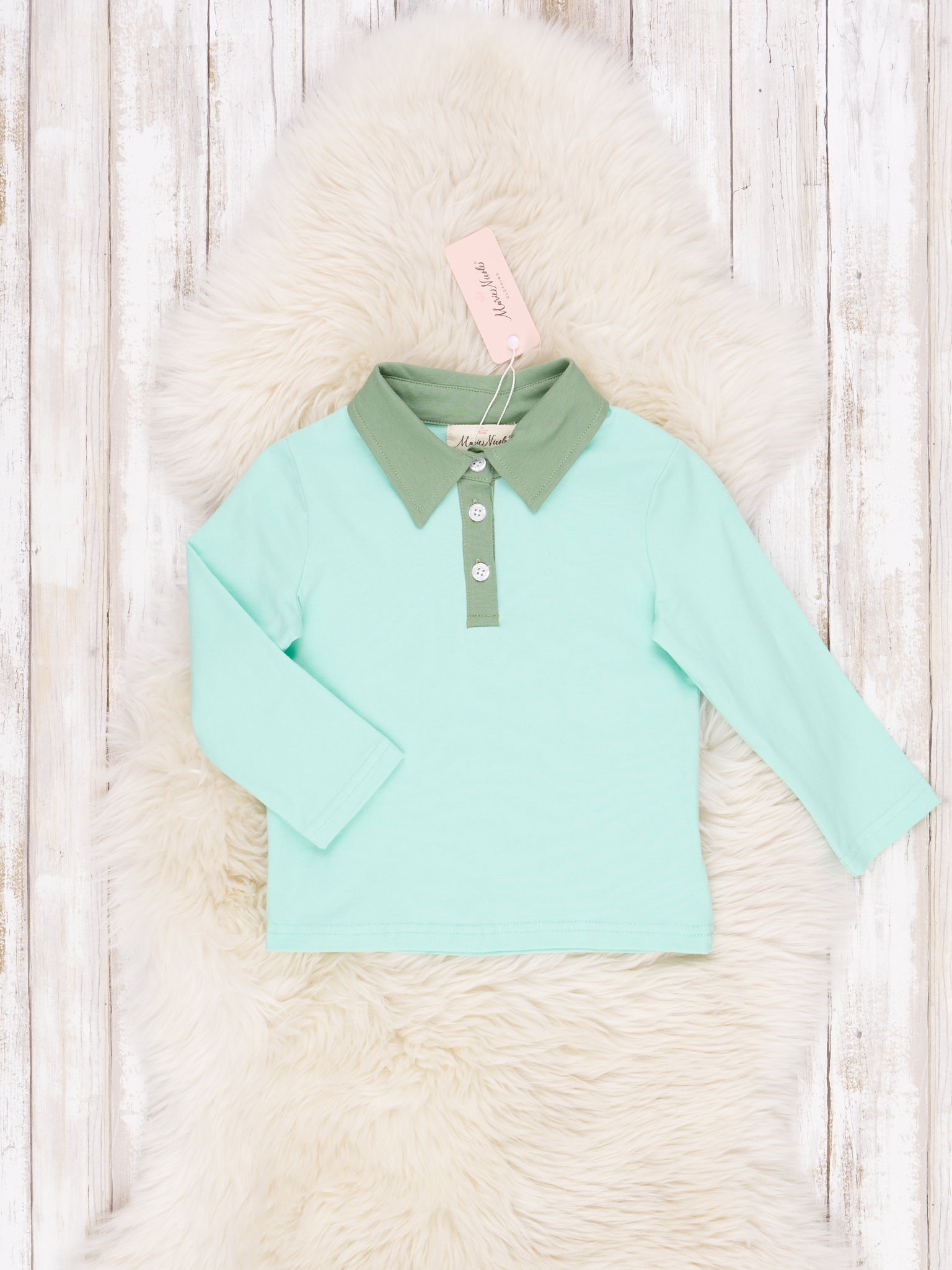 Teal and Olive Long Sleeved Polo - Marie Nicole Clothing