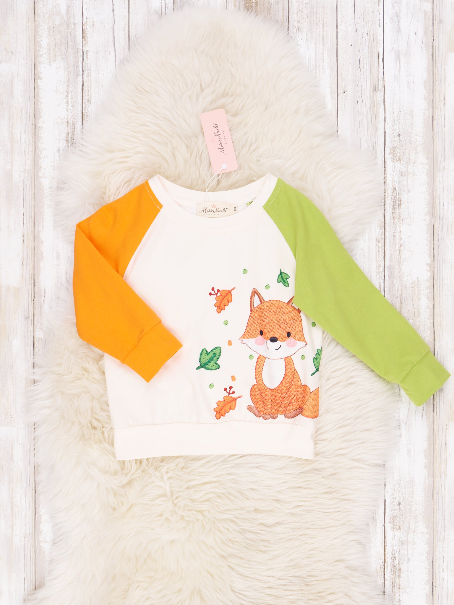 Orange and Green Little Fox Sweatshirt - Marie Nicole Clothing