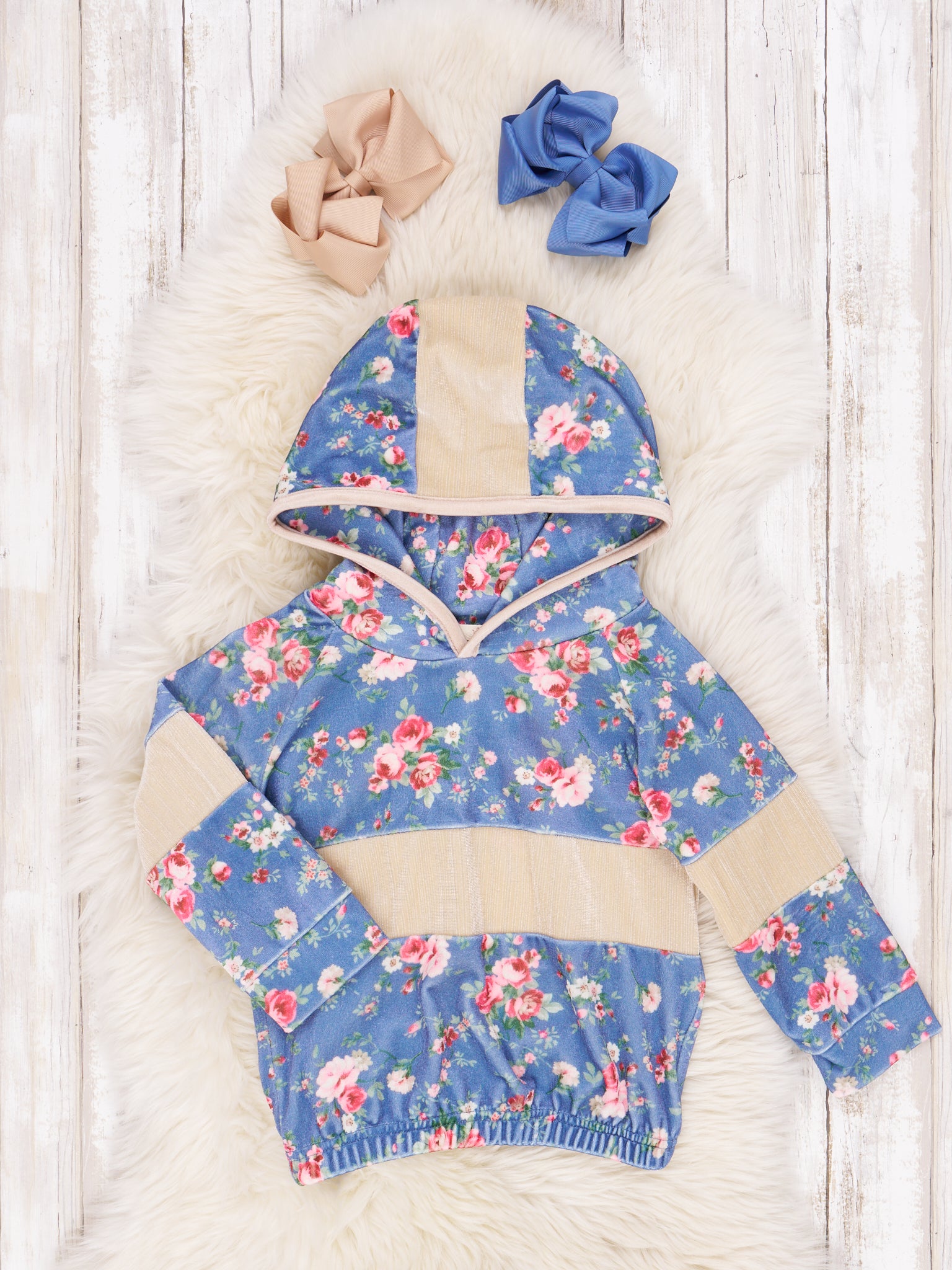 Velvet Blooming Color Block Hoodie - Marie Nicole Clothing