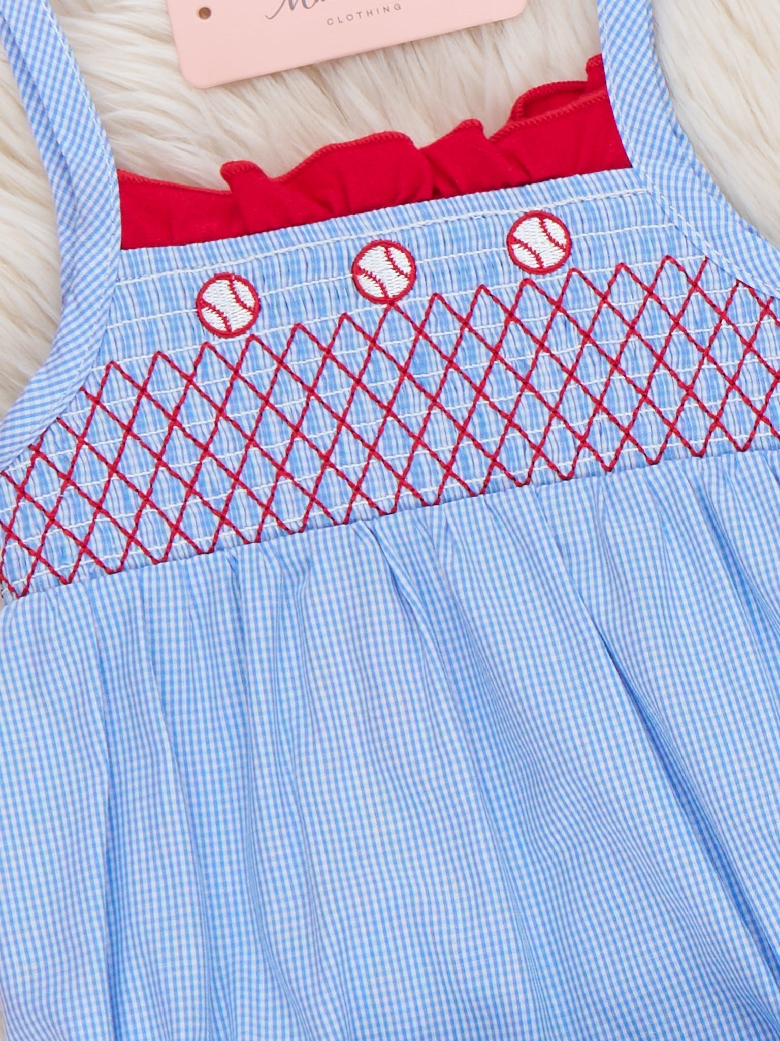 Tiny Baseball Smocked 100% Cotton Bubble Romper - Marie Nicole Clothing