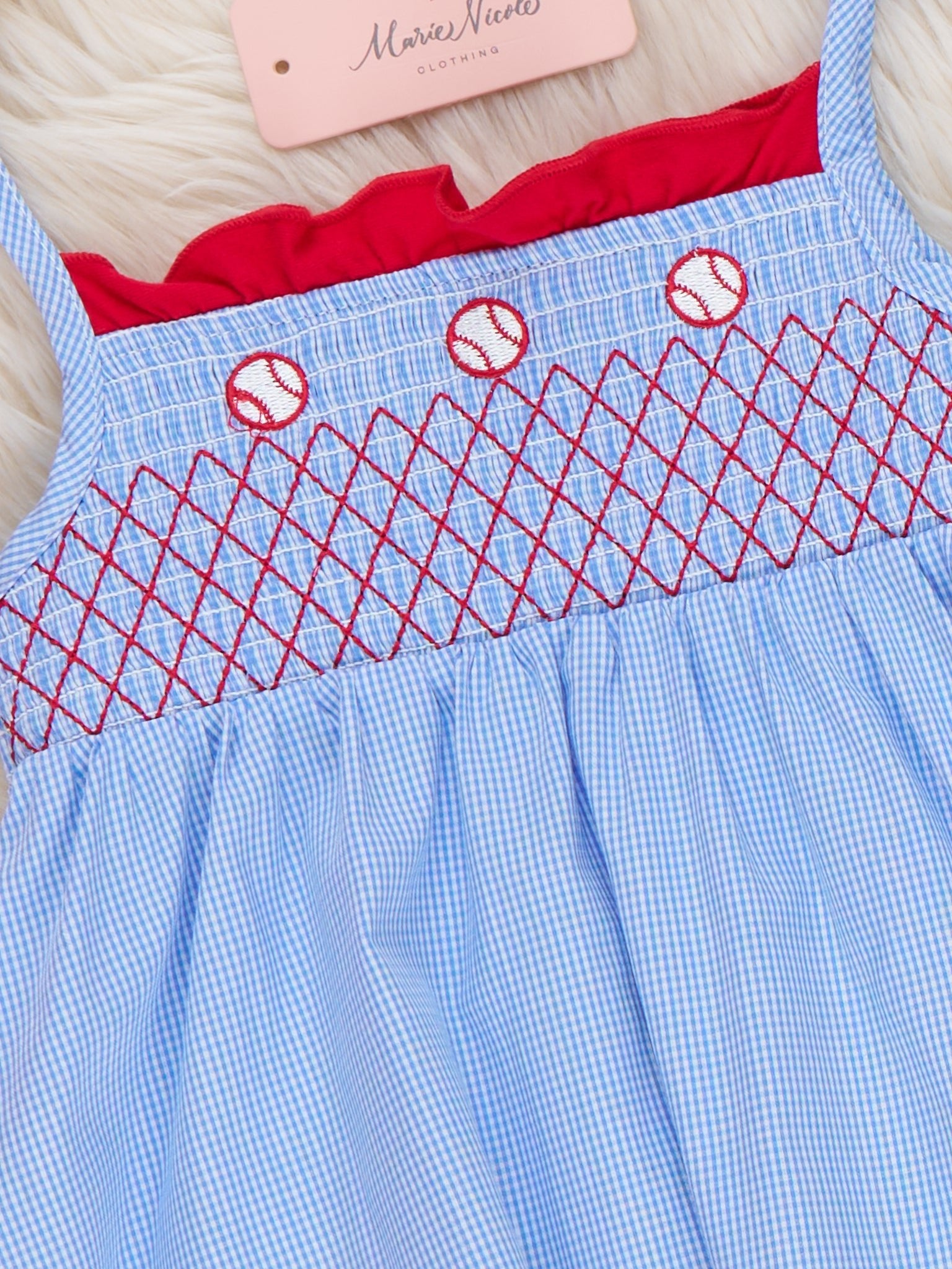 Tiny Baseball Smocked Ruffle Outfit - Marie Nicole Clothing