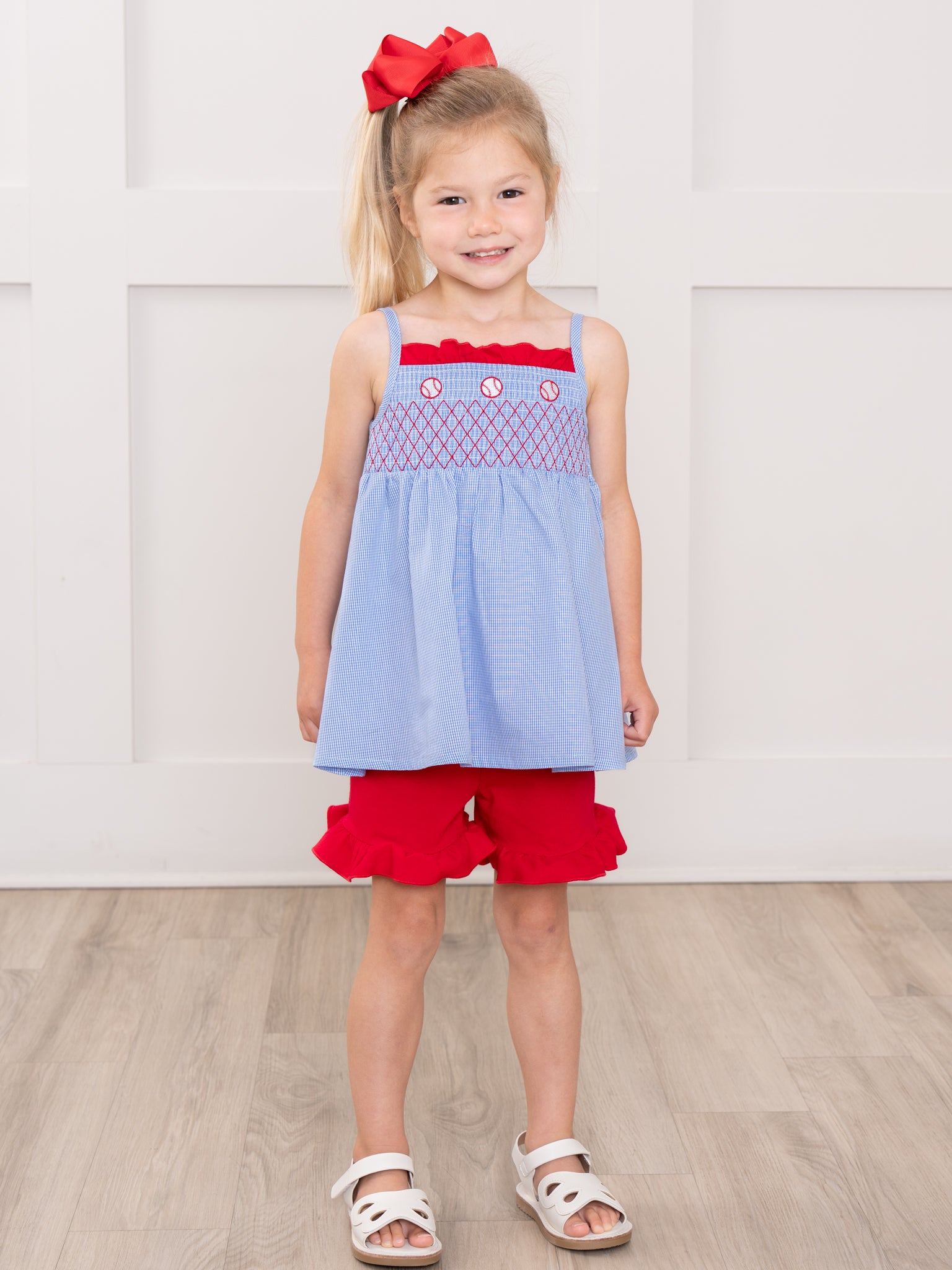Tiny Baseball Smocked Ruffle Outfit - Marie Nicole Clothing