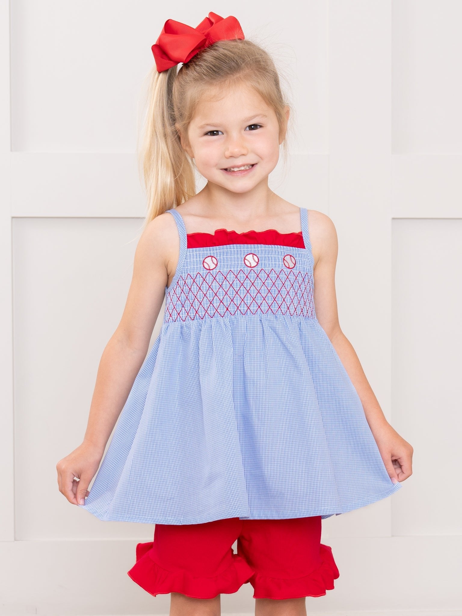 Tiny Baseball Smocked Ruffle Outfit - Marie Nicole Clothing
