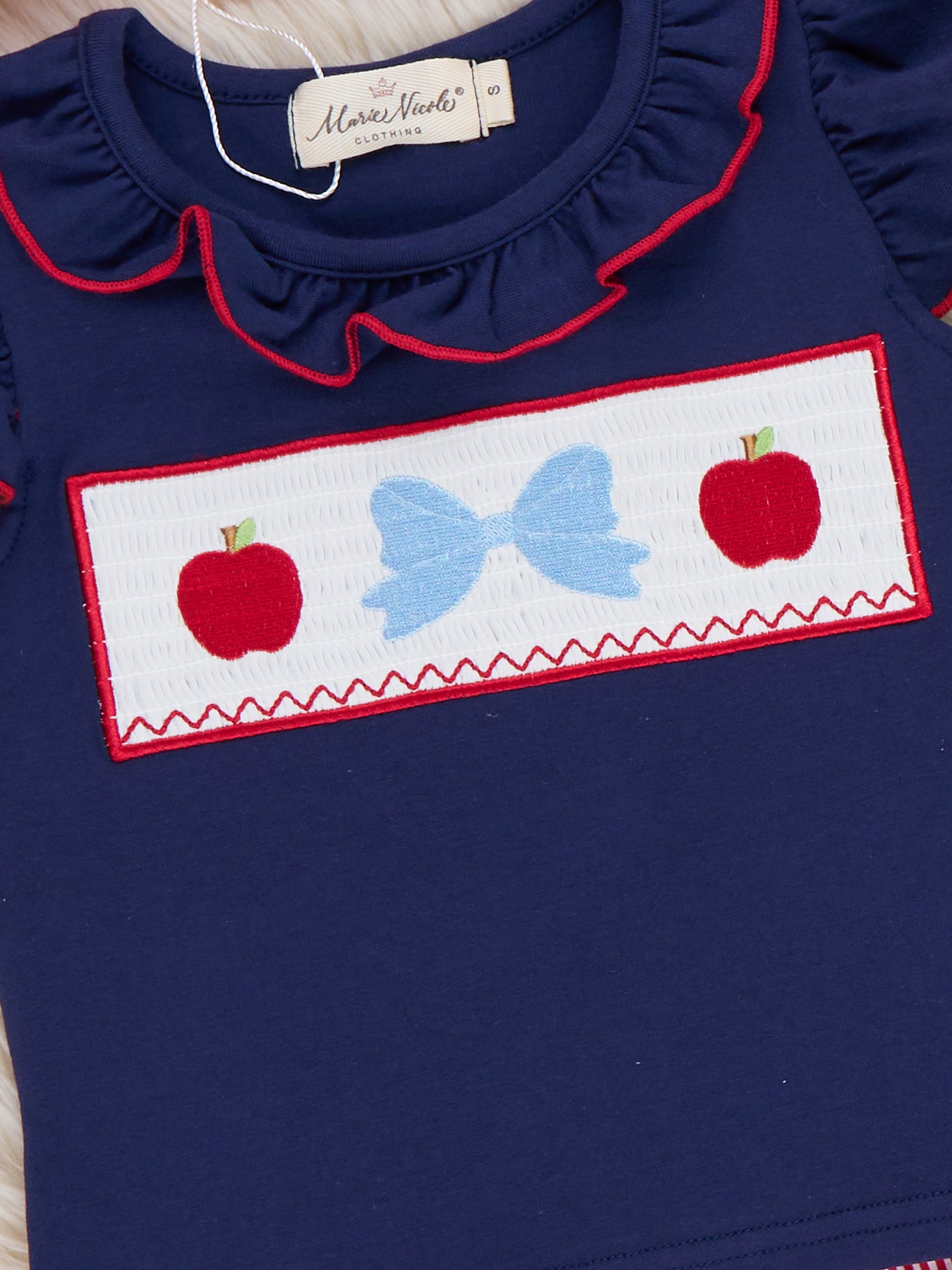Twirling Apple Bow Smocked Ruffle Outfit - Marie Nicole Clothing