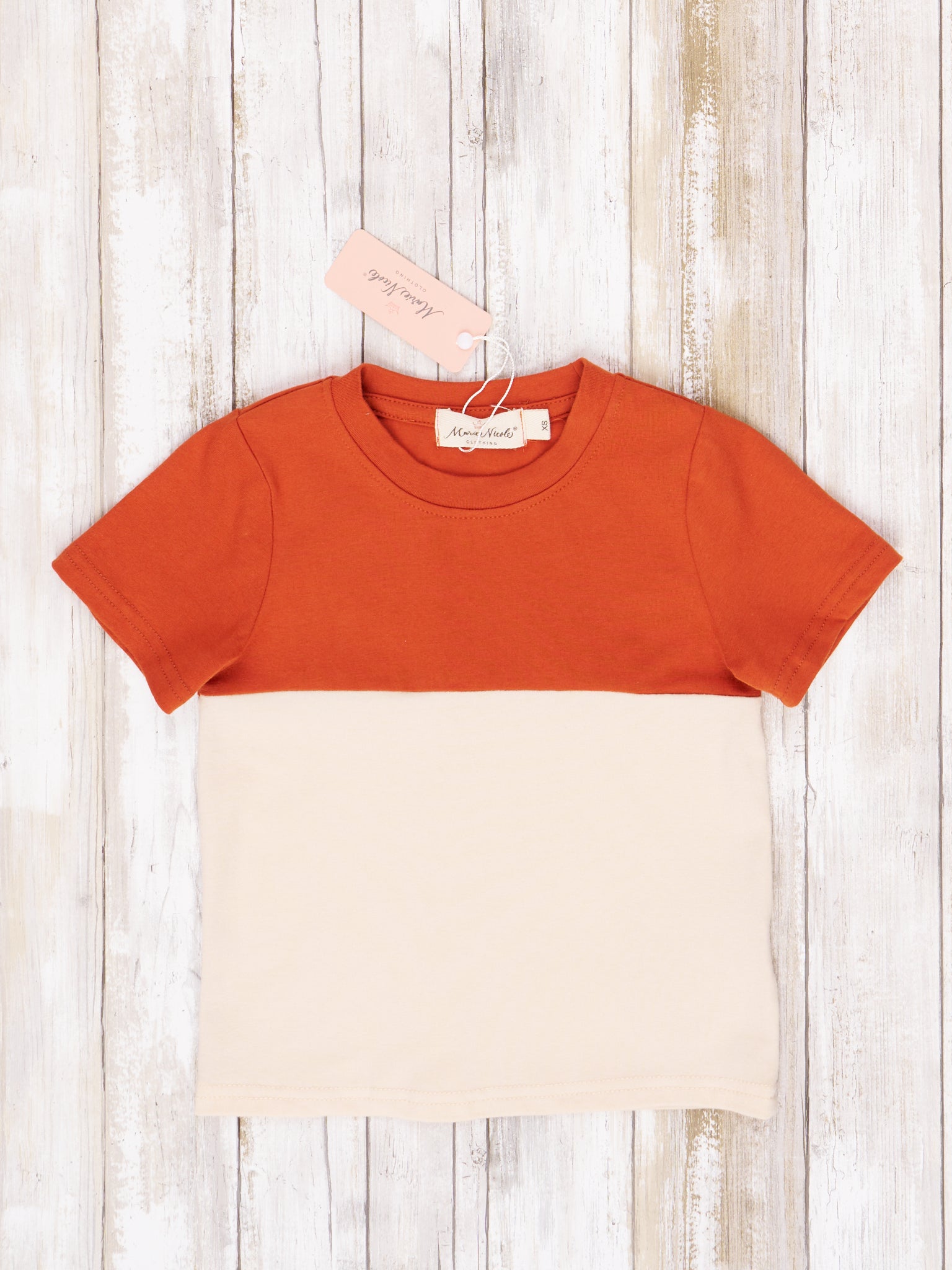 Unisex Burnt Orange Color Block Shirt - Marie Nicole Clothing