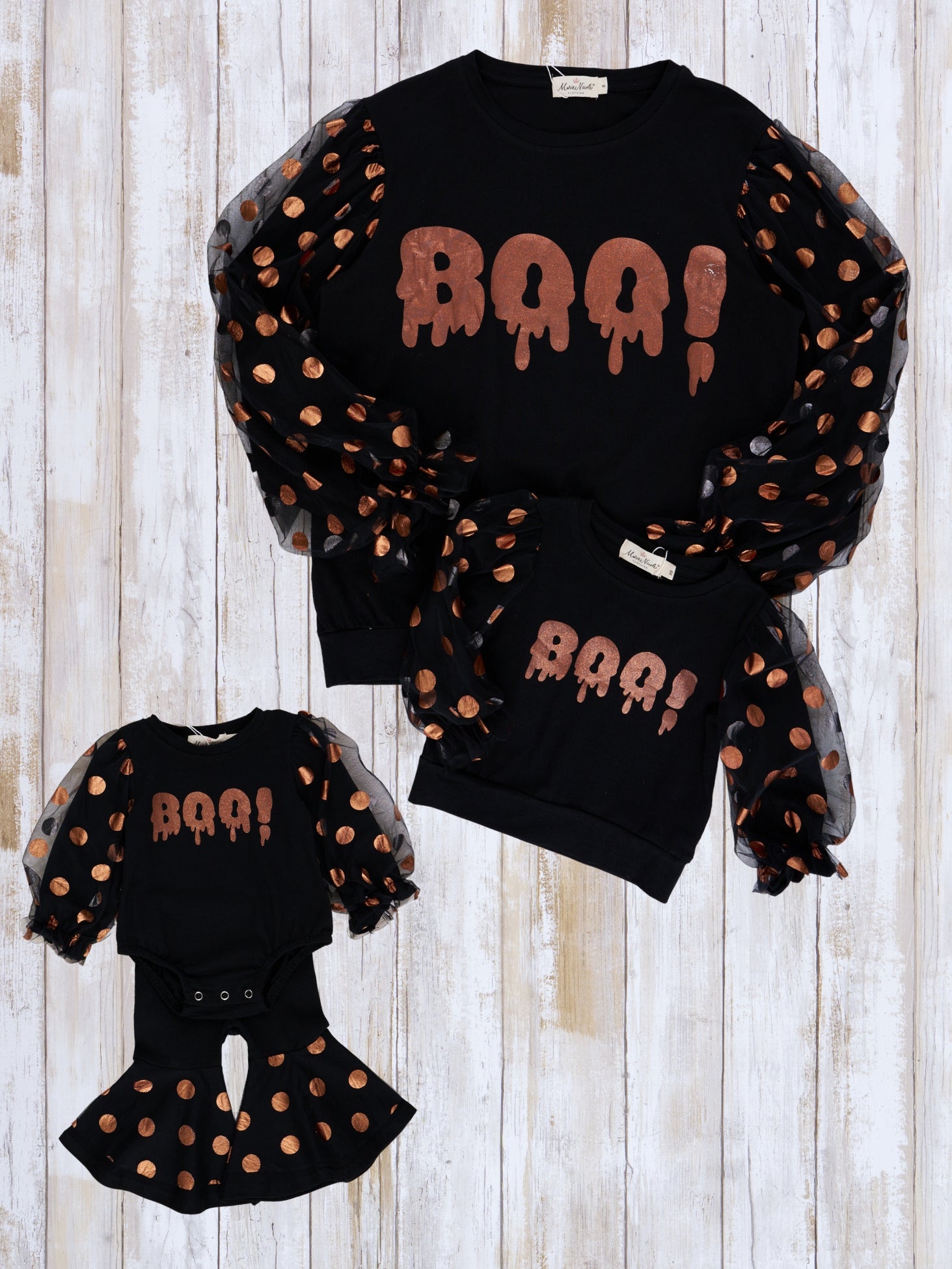Mom & Me Orange & Black "Boo" Polka Dot Top - Marie Nicole Clothing