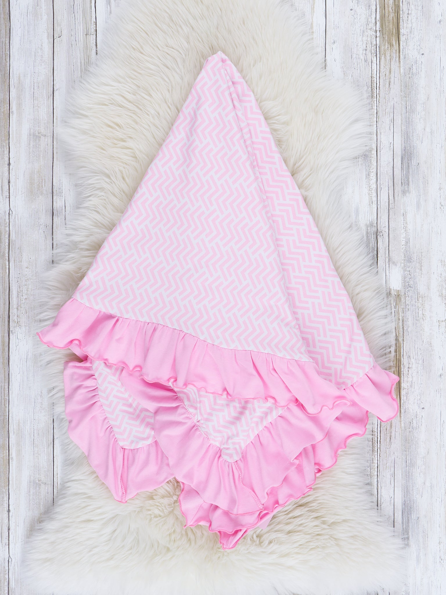Pink Broken Chevron Stripe Ruffle Blanket - Marie Nicole Clothing