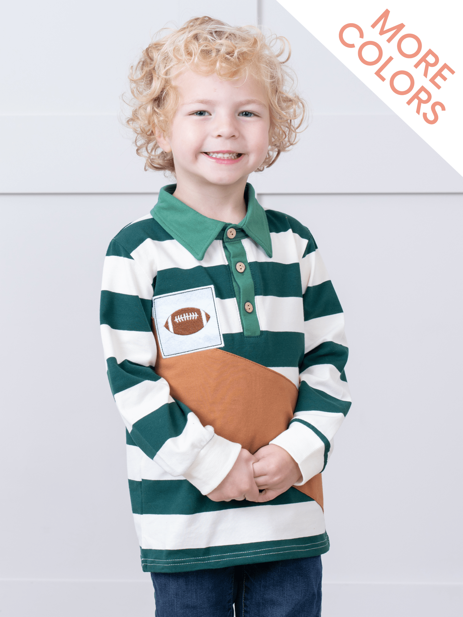 Football Stripe Long Sleeve Polo - Marie Nicole Clothing