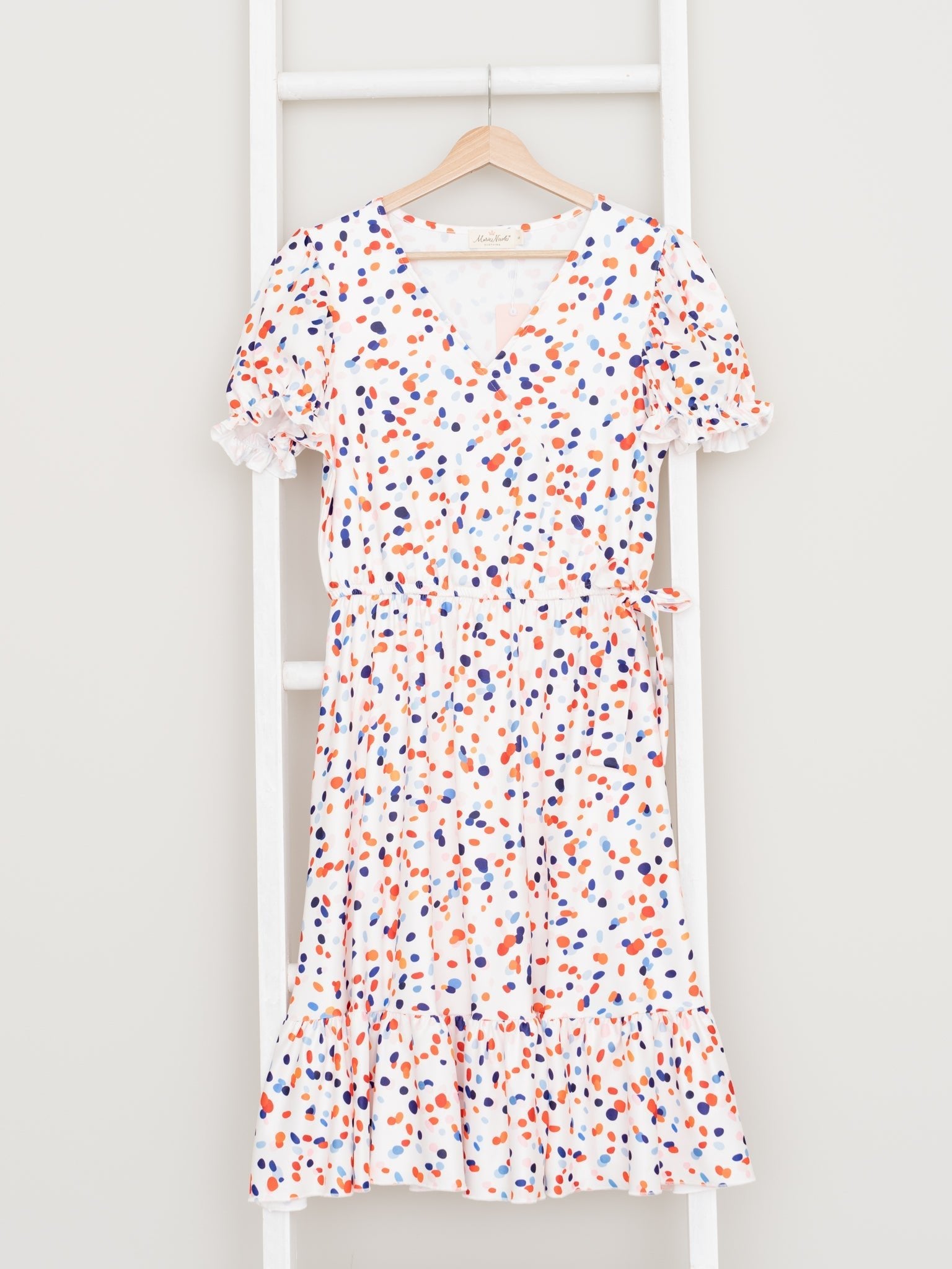 Mom & Me Red & Blue Polka Dot Ruffle Dress - Marie Nicole Clothing