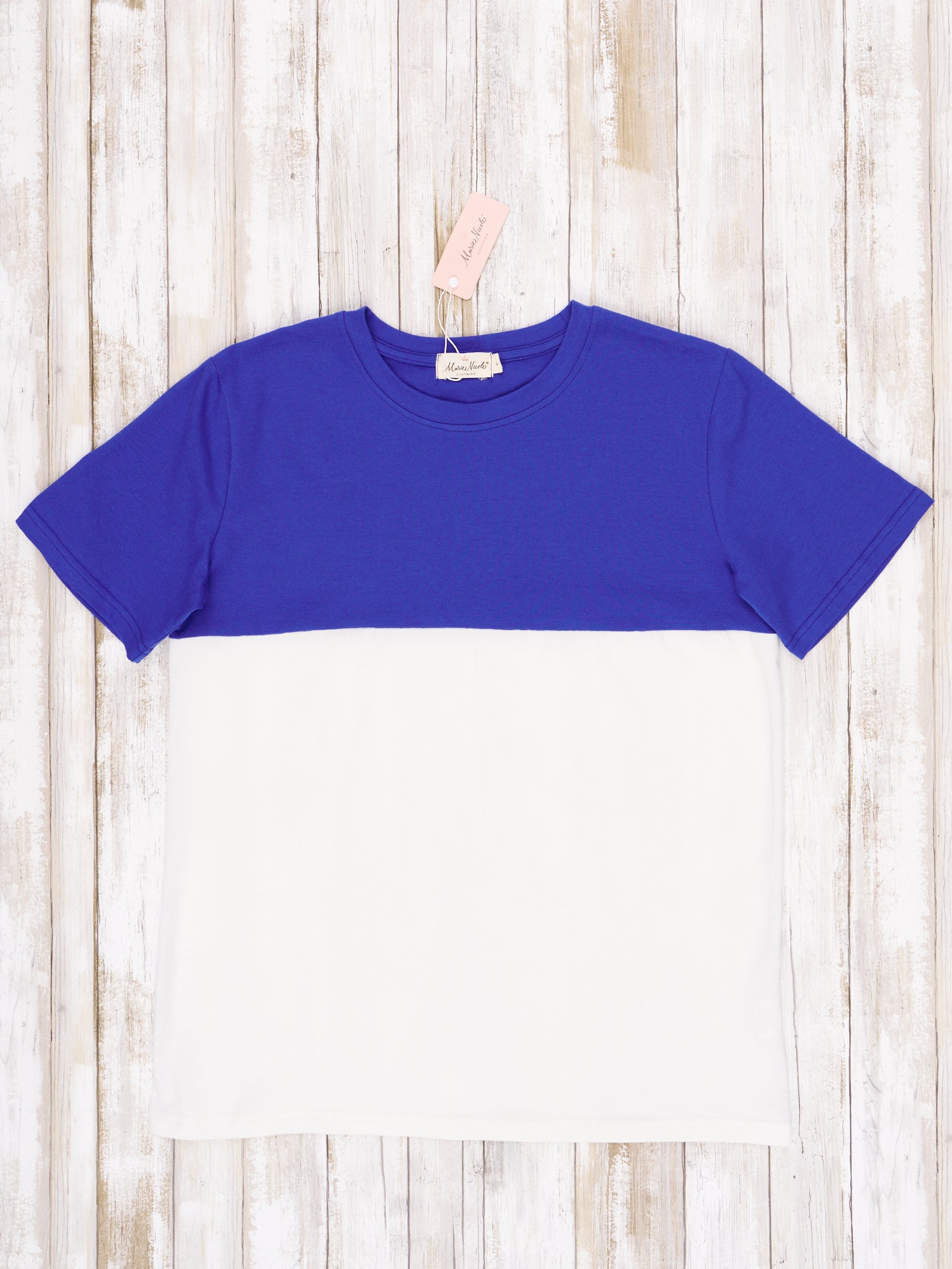 Unisex Blue & White Color Block Shirt - Marie Nicole Clothing
