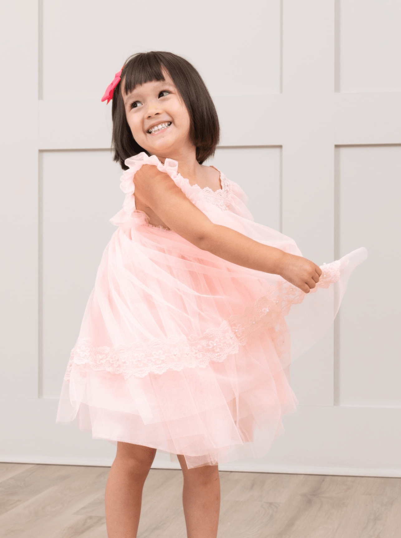 Misty Rose Pearl Tulle Dress - Marie Nicole Clothing